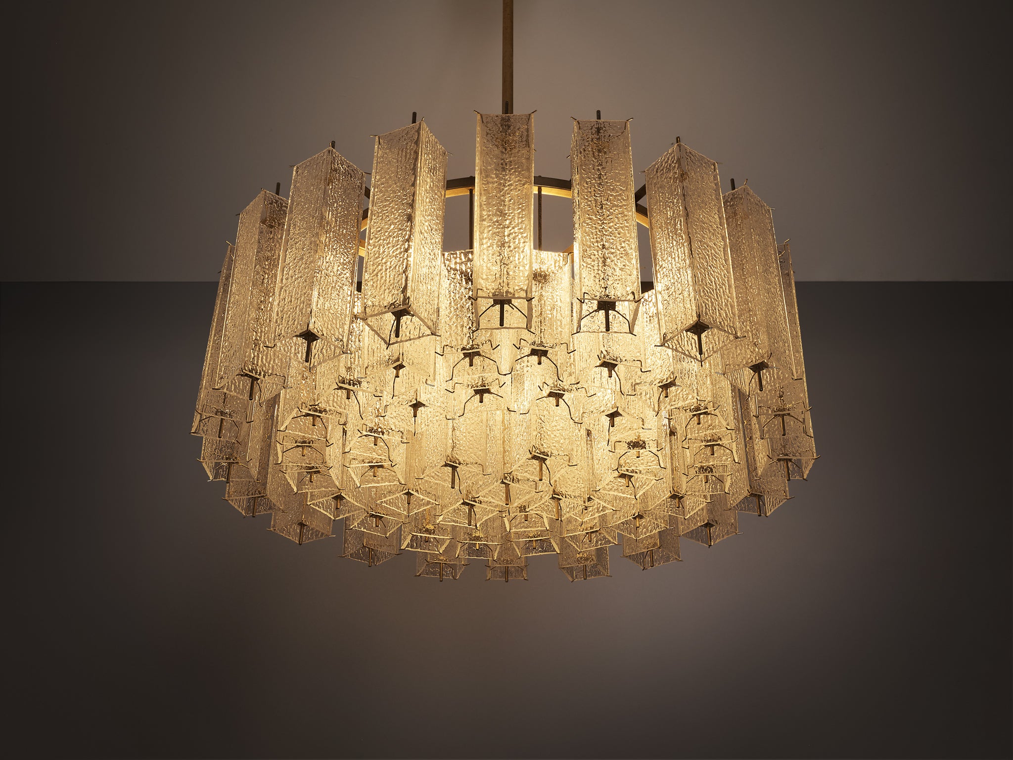 Large Mid Century Modern Glass & Brass Chandelier 97cm/38in Wide Lighting Morentz
