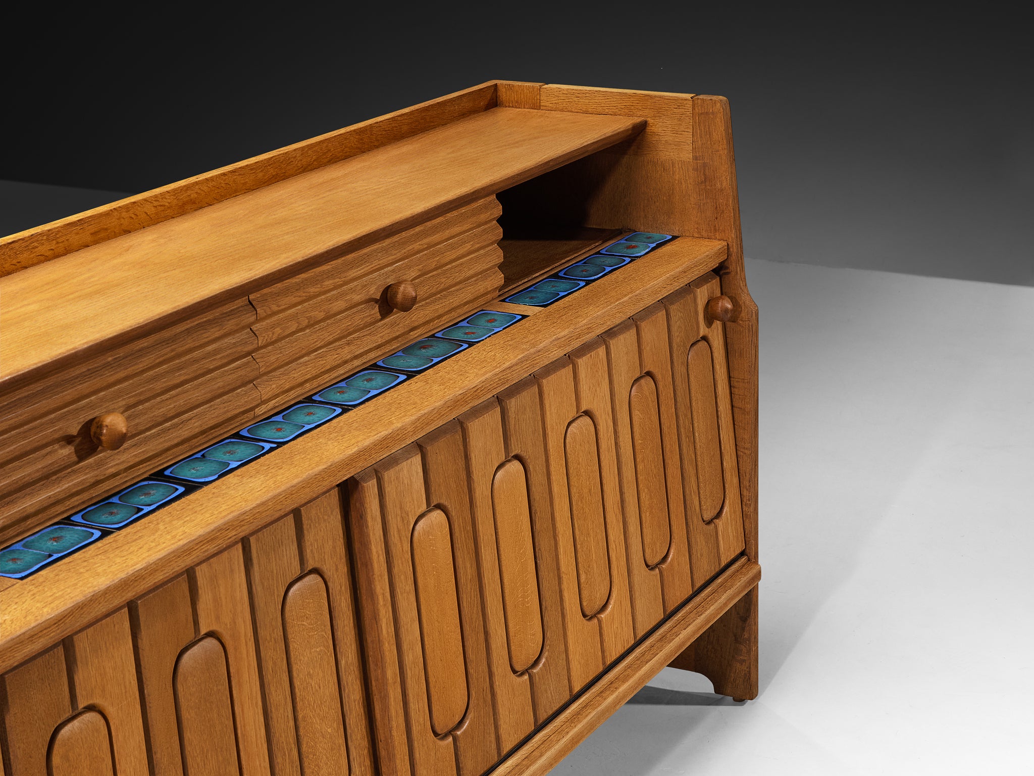 Guillerme et Chambron Sideboard in Oak with Ceramic Case pieces and storage cabinets Morentz