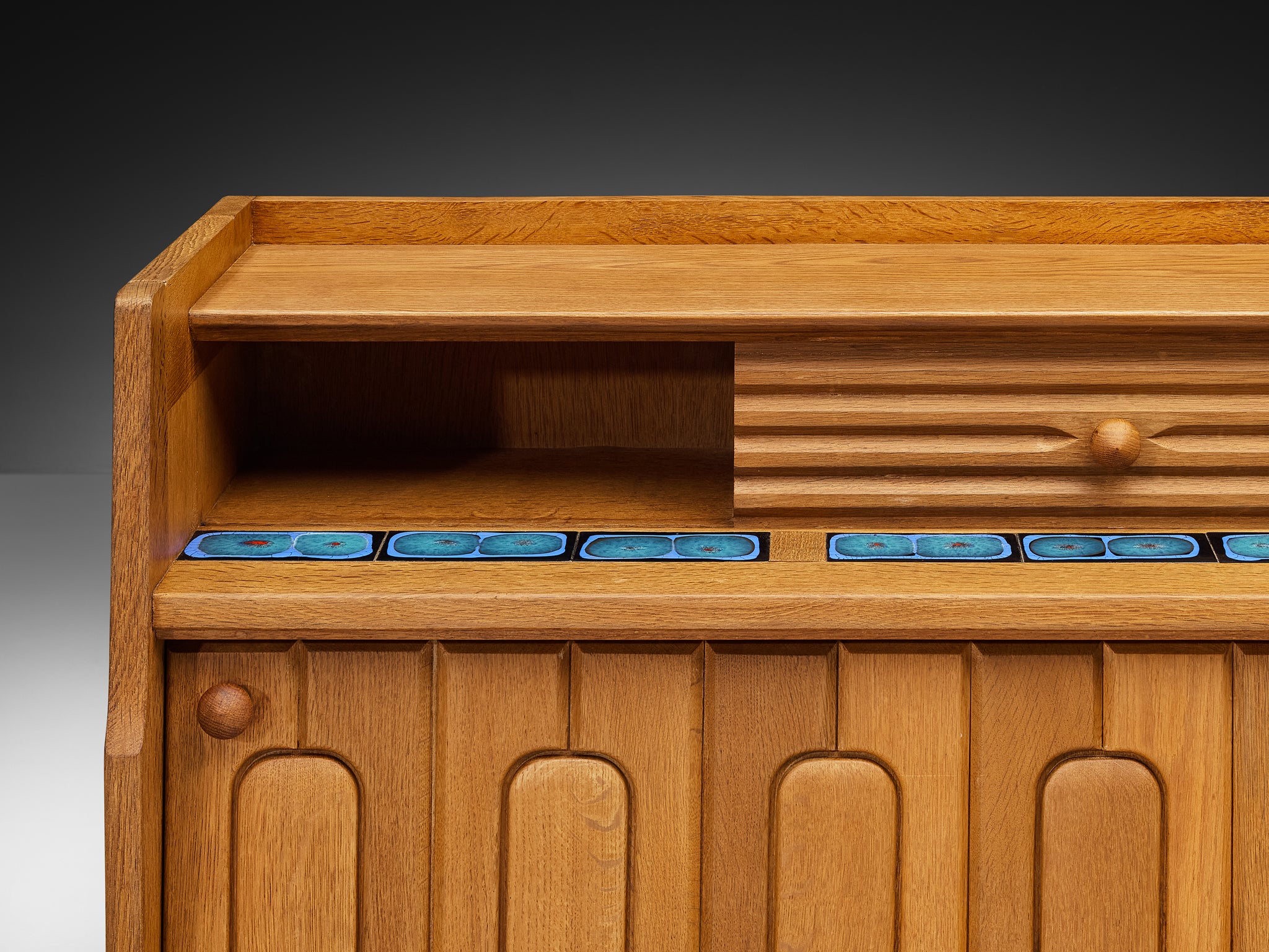 Guillerme et Chambron Sideboard in Oak with Ceramic Case pieces and storage cabinets Morentz