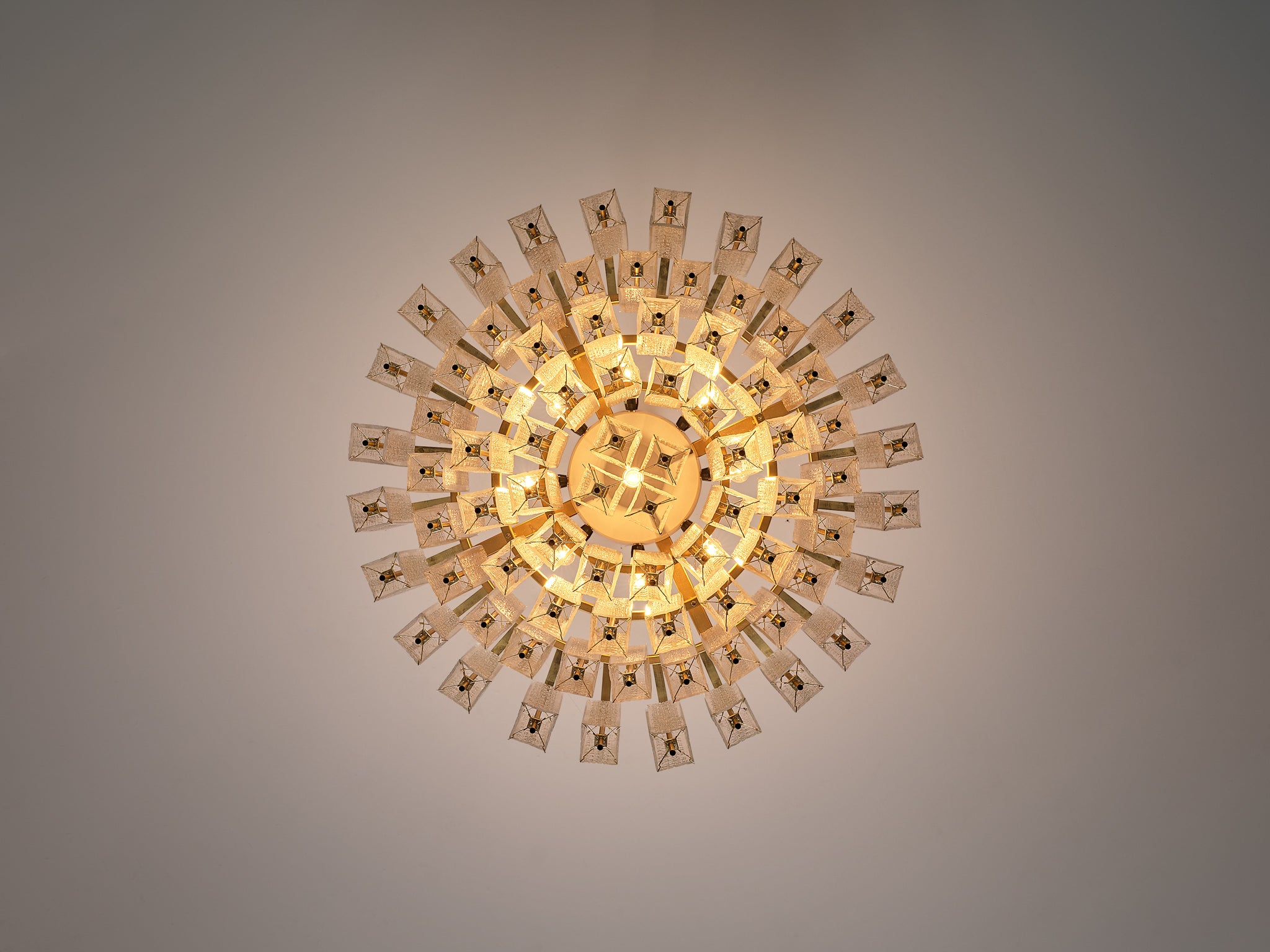 Large Mid-Century Modern Tiered Glass Chandelier Width 114cm/45in