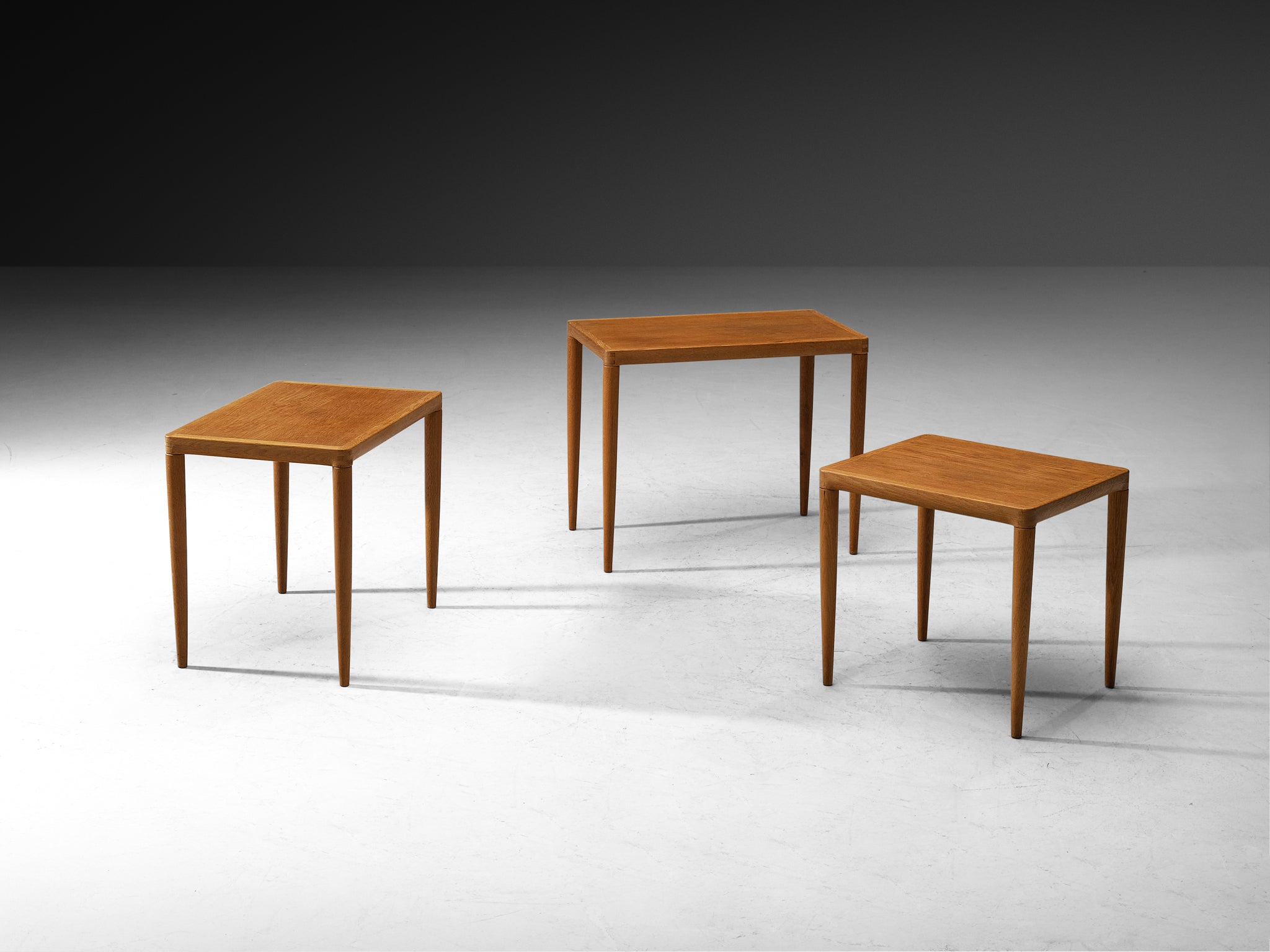 Scandinavian Modern Set of Three Nesting Tables in Oak Tables Morentz