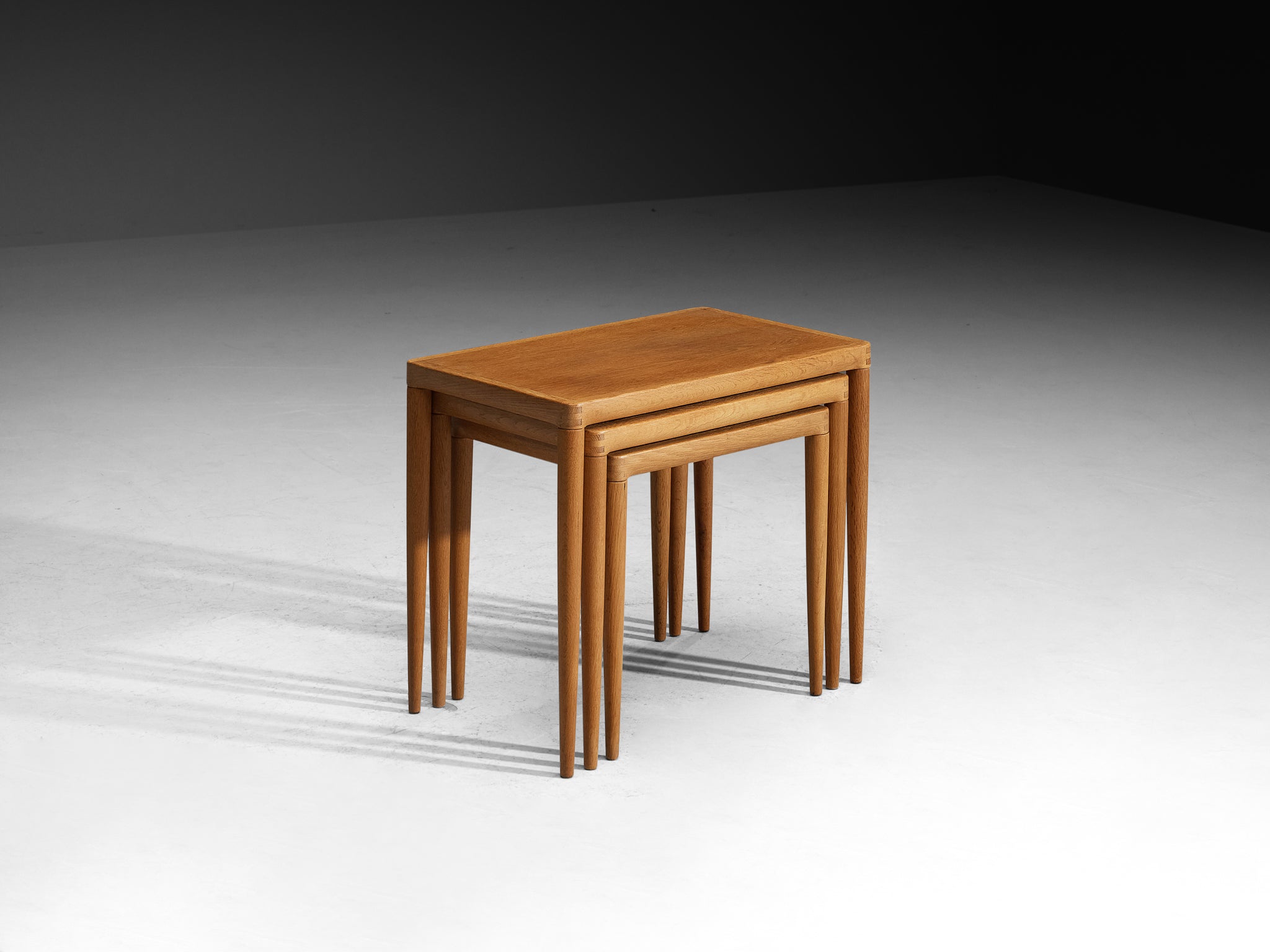 Scandinavian Modern Set of Three Nesting Tables in Oak Tables Morentz