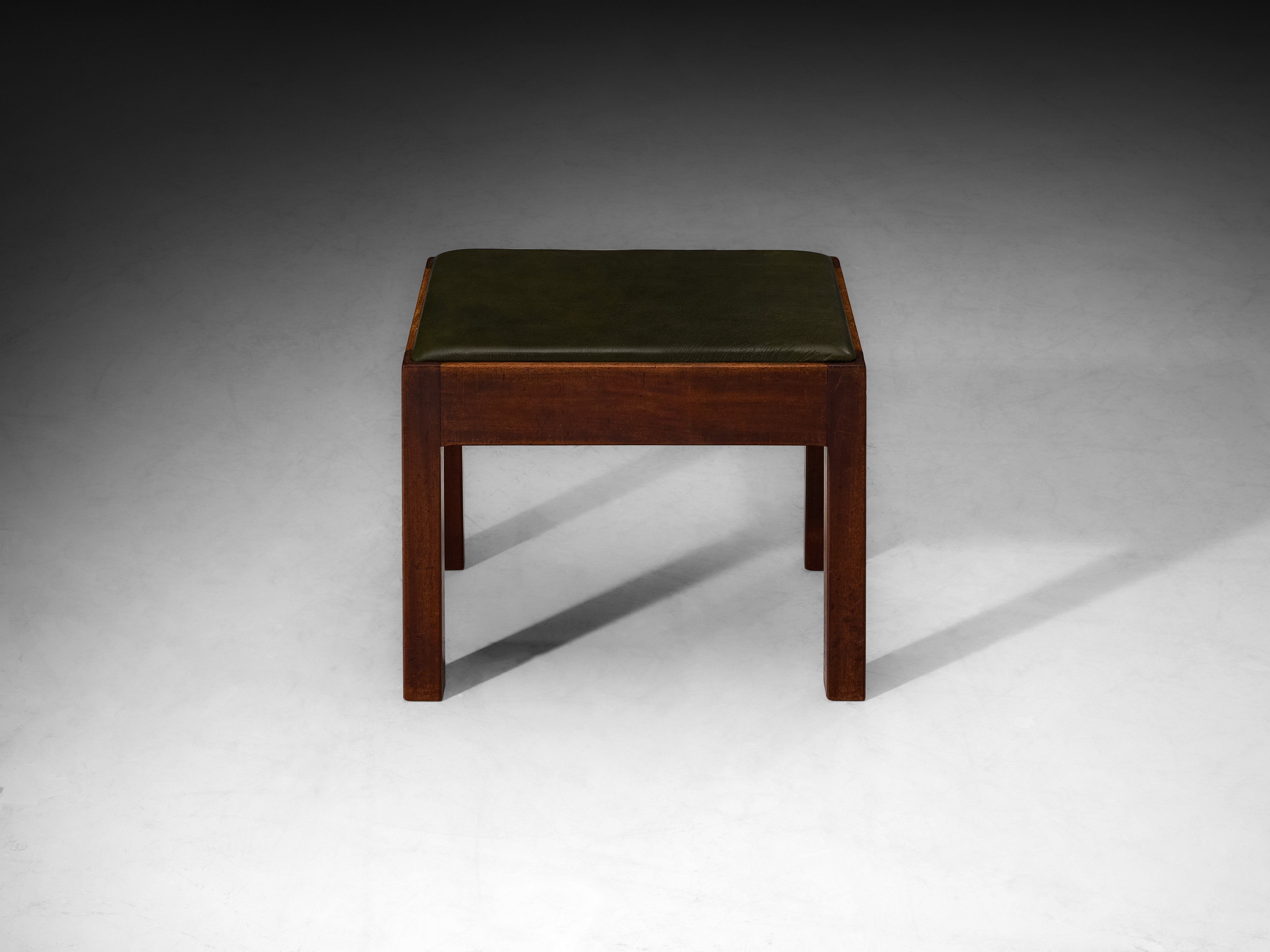 Scandinavian Modern Set of Three Multifunctional Stools or Side Tables in Wood and Green Leather Tables Morentz