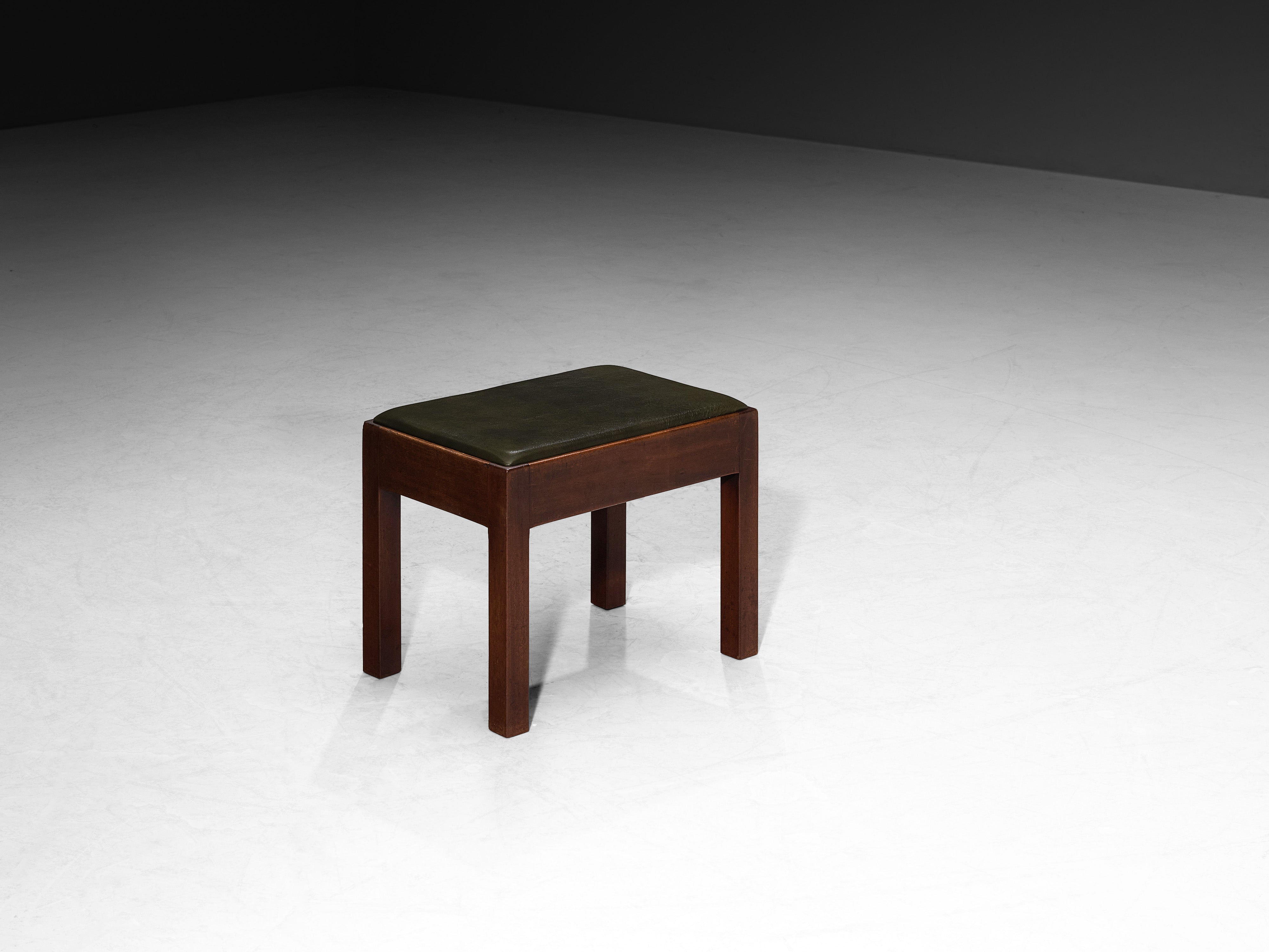 Scandinavian Modern Set of Three Multifunctional Stools or Side Tables in Wood and Green Leather Tables Morentz