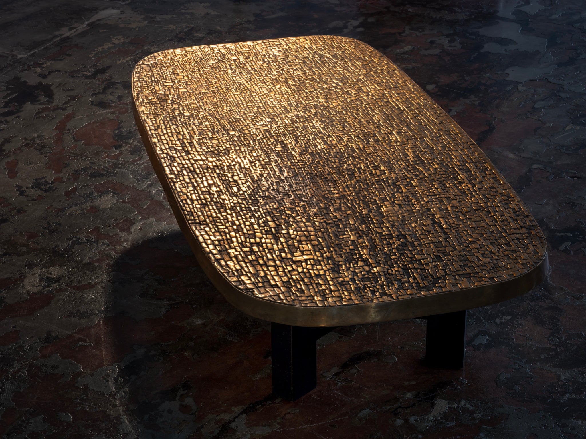 Ado Chale Early and Rare 'Relief d'Agate' Coffee Table in Bronze Mosaic
