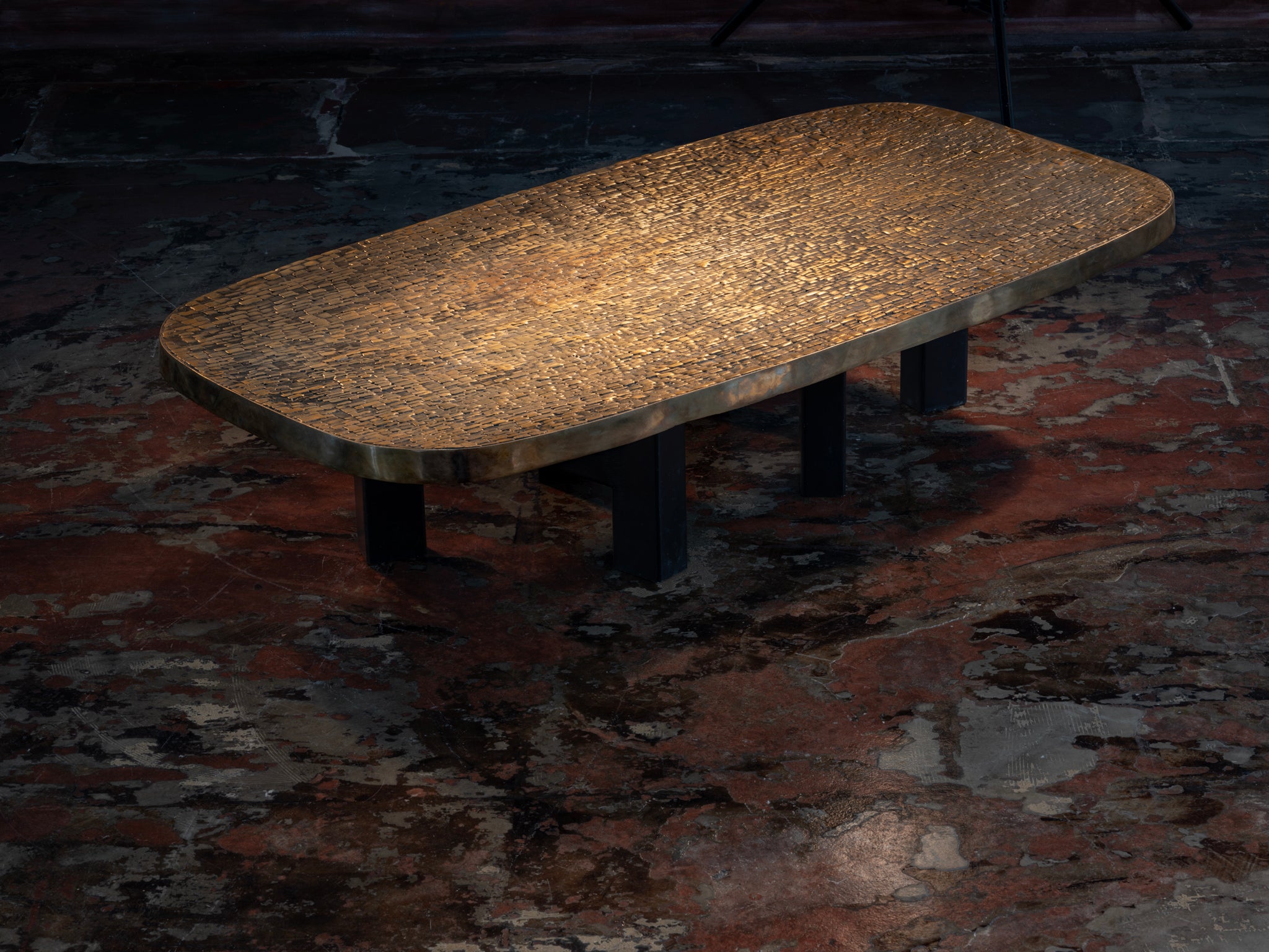 Ado Chale Early and Rare 'Relief d'Agate' Coffee Table in Bronze Mosaic