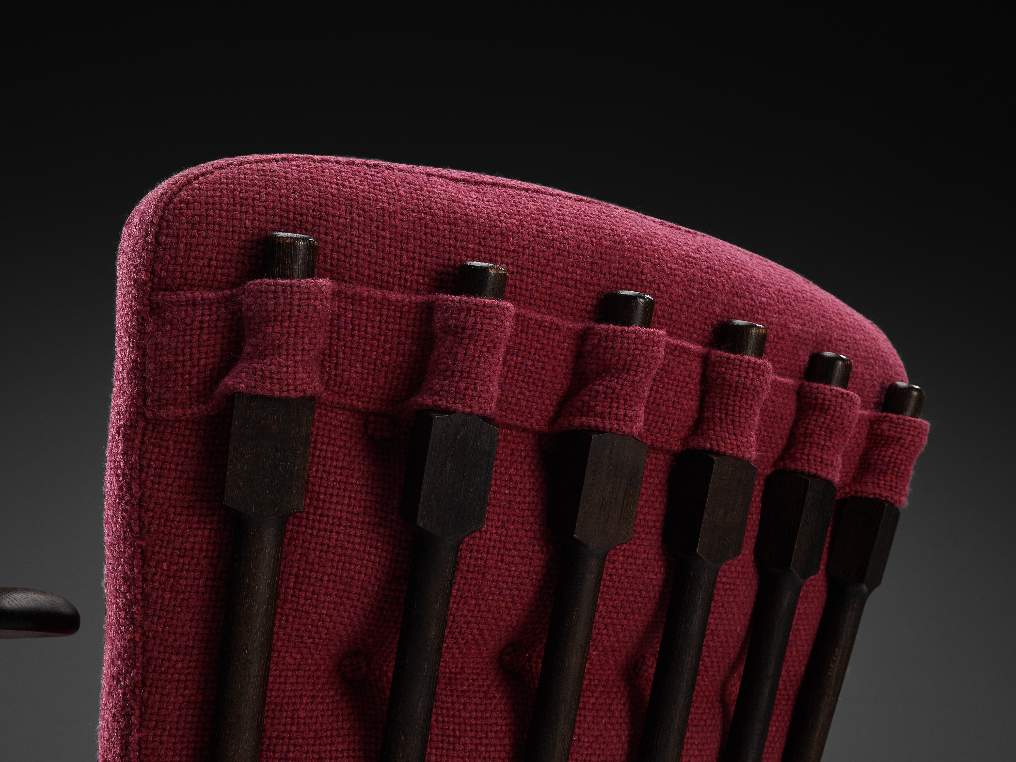Guillerme & Chambron Lounge Chair in Stained Oak and Purple Wool Seating Morentz