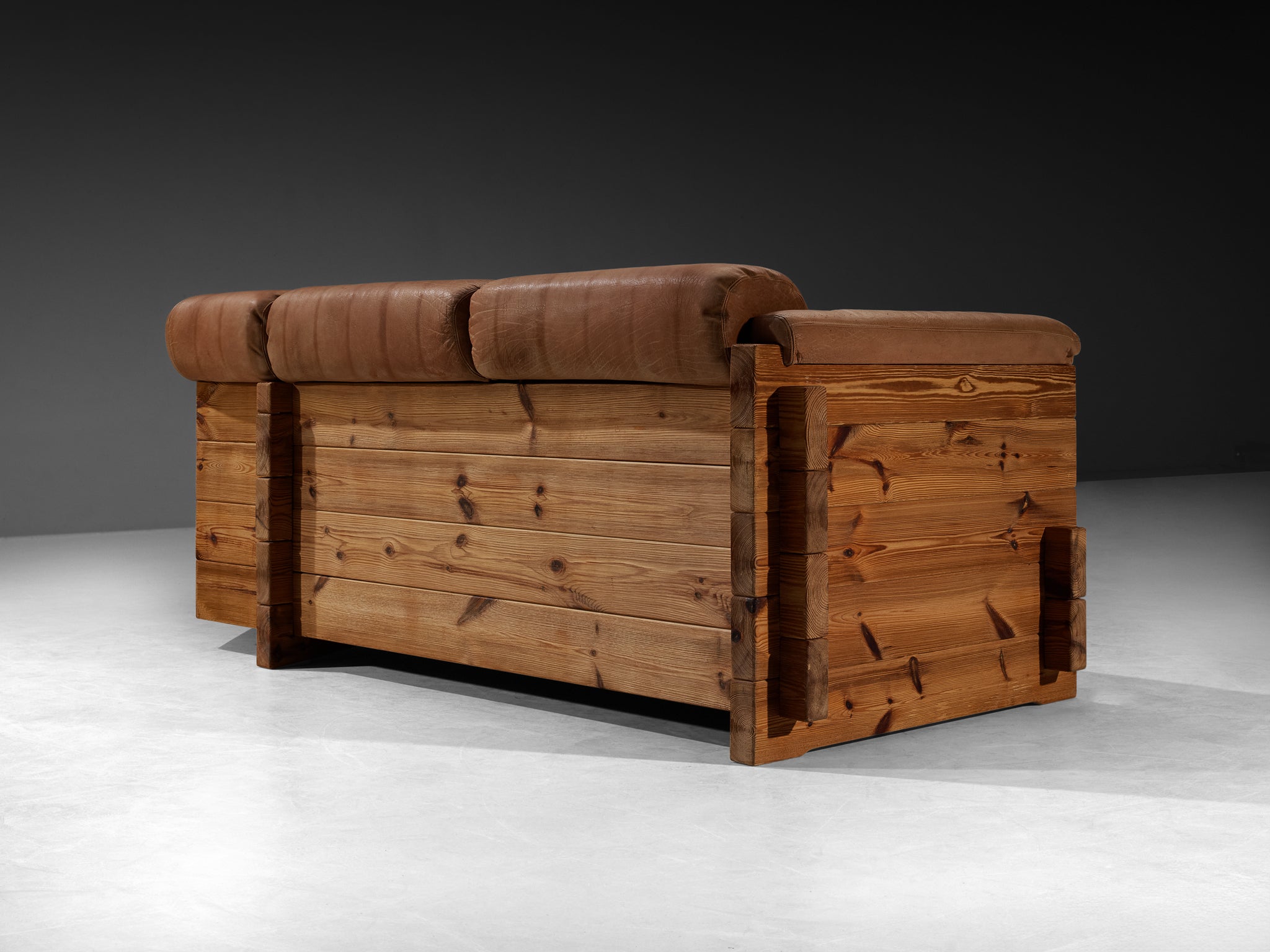 Hans Jørgen Frydendal for Modul Bygge System Corner Sofa in Solid Pine and Cognac Leather