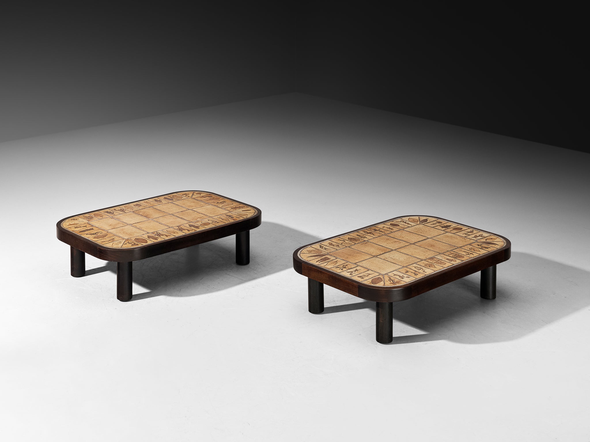 Roger Capron Coffee Tables with Floral Imprinted Ceramic Tiles Tables Morentz