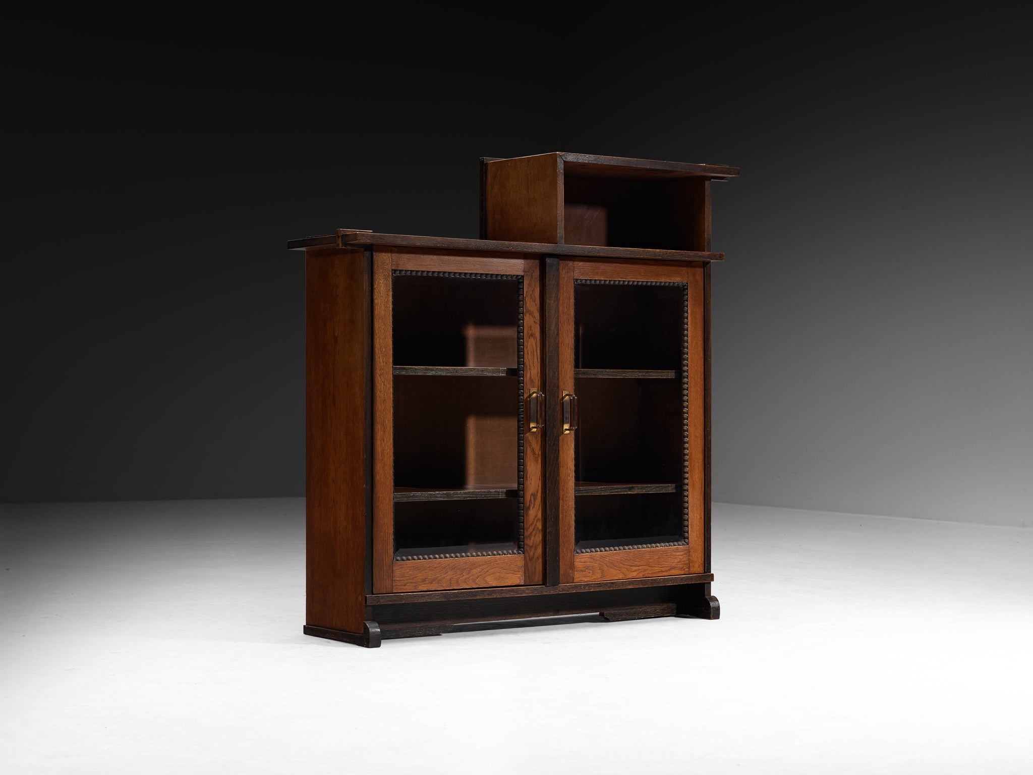 Dutch Art Deco Cabinet in Oak Glass and Brass Case pieces and storage cabinets Morentz