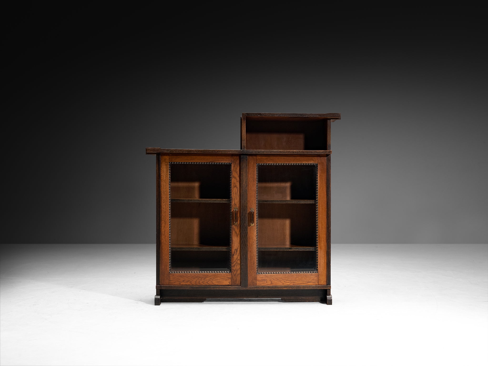 Dutch Art Deco Cabinet in Oak Glass and Brass Case pieces and storage cabinets Morentz