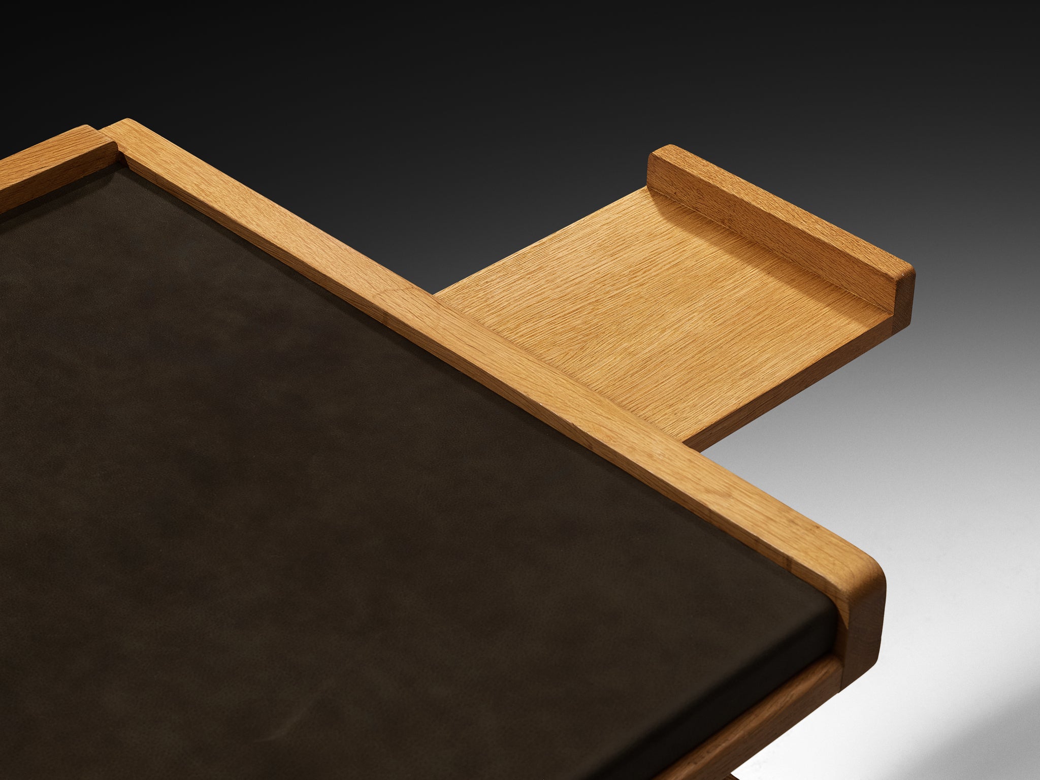 Guillerme & Chambron Writing Desk in Solid Oak and Black Leather Tables Morentz