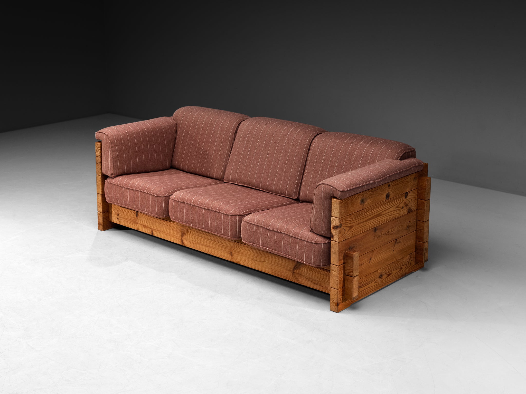 Hans Jørgen Frydendal for Modul Bygge System Sofa in Solid Pine and Dusty Rose Upholstery Seating Morentz