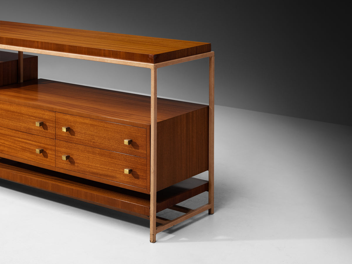 Mid-Century Sideboard with Leather-Wrapped Steel Frame and Mahogany Case pieces and storage cabinets Morentz