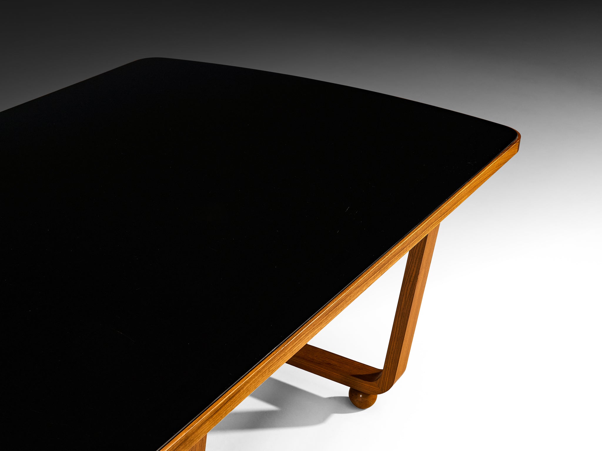 French Modernist Dining Table in Walnut and Black Glass Tables Morentz