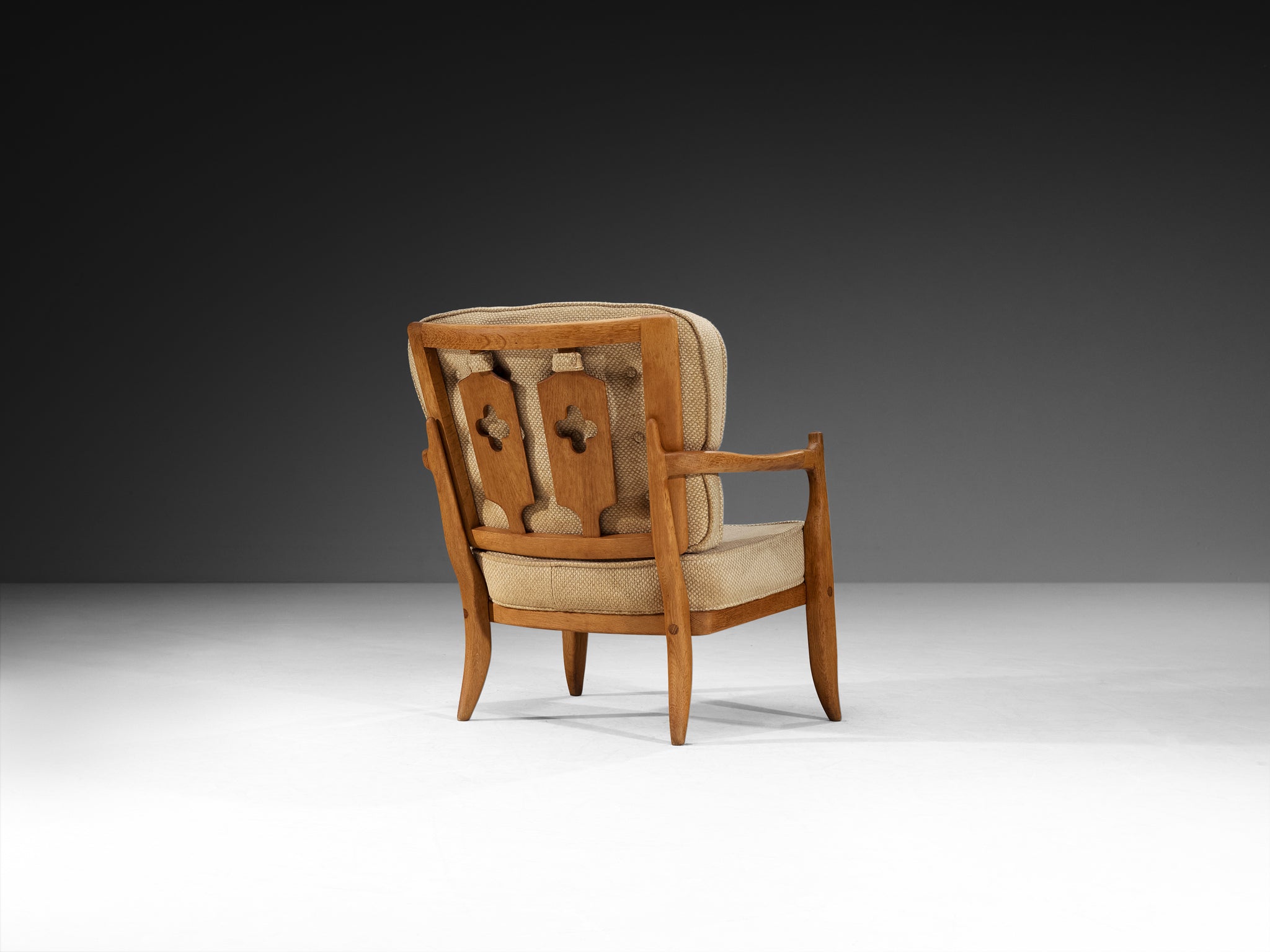 Guillerme & Chambron 'Jose' Lounge Chair in Solid Oak and Beige Wool Seating Morentz