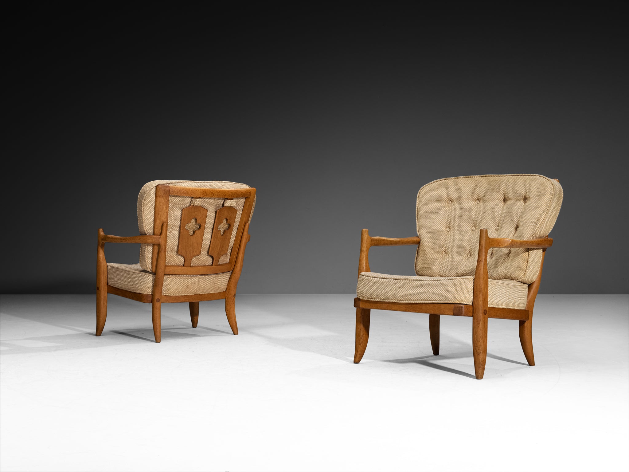 Guillerme & Chambron 'Jose' Lounge Chair in Solid Oak and Beige Wool Seating Morentz