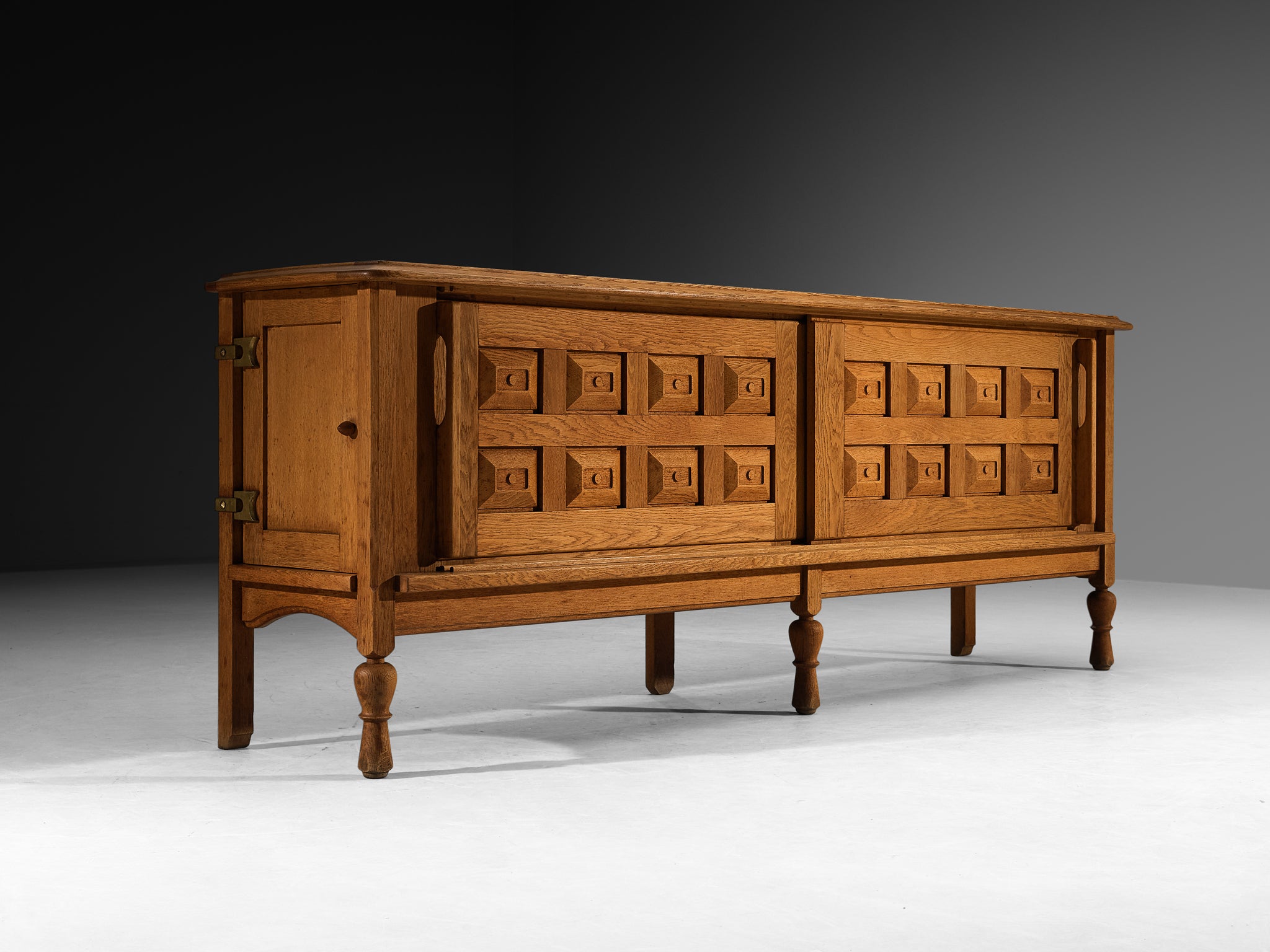 Guillerme & Chambron Sideboard in Solid Oak and Brass Case pieces and storage cabinets Morentz