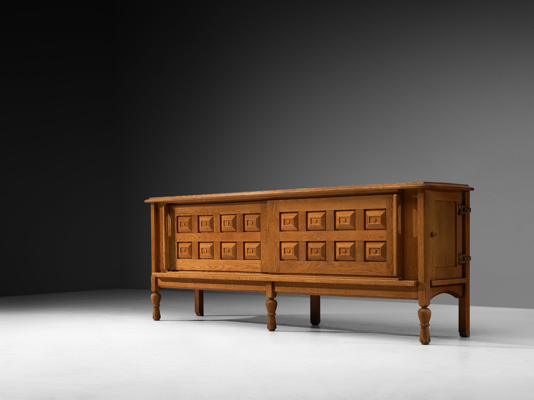 Guillerme & Chambron Sideboard in Solid Oak and Brass Case pieces and storage cabinets Morentz