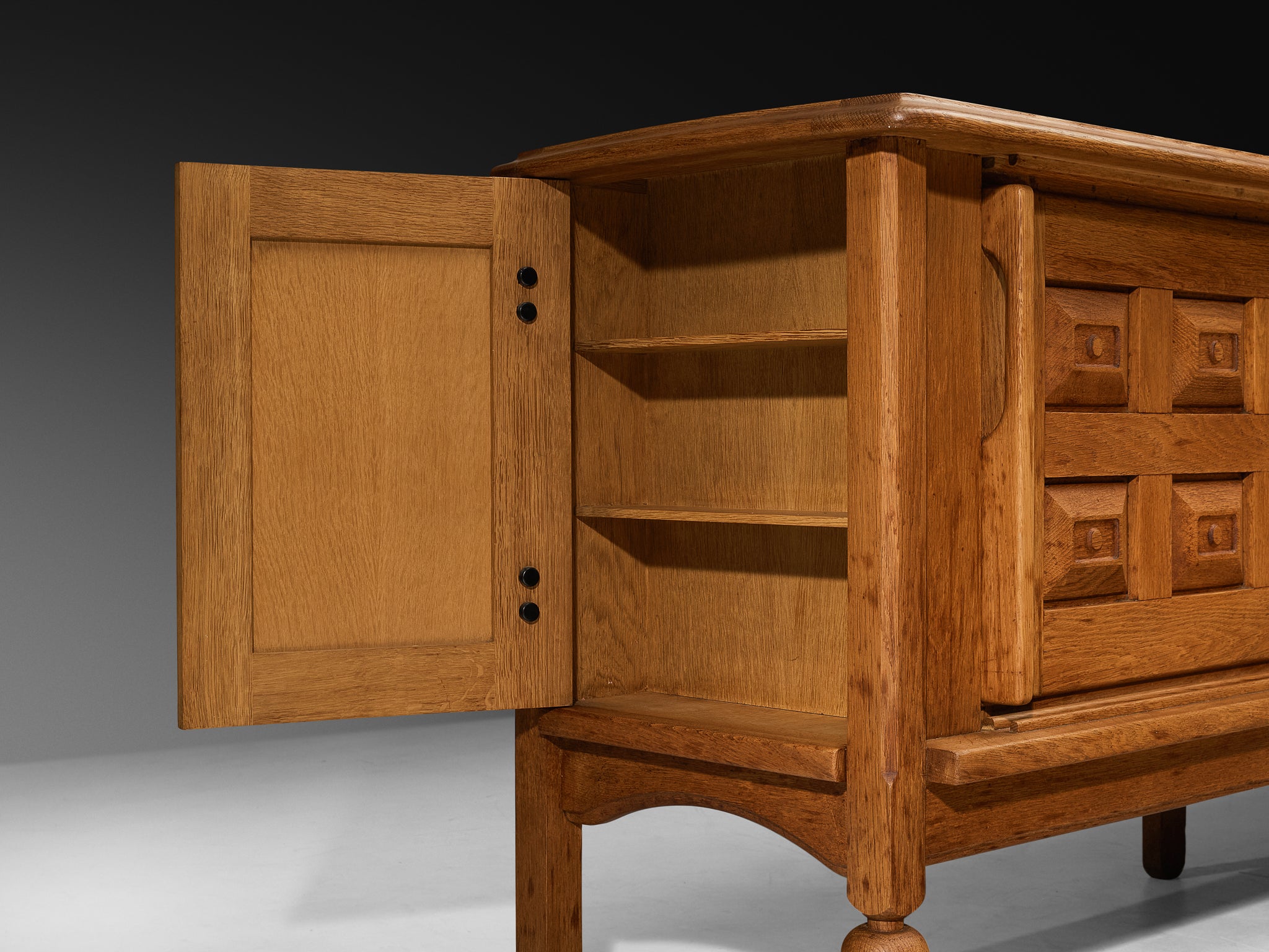 Guillerme & Chambron Sideboard in Solid Oak and Brass Case pieces and storage cabinets Morentz