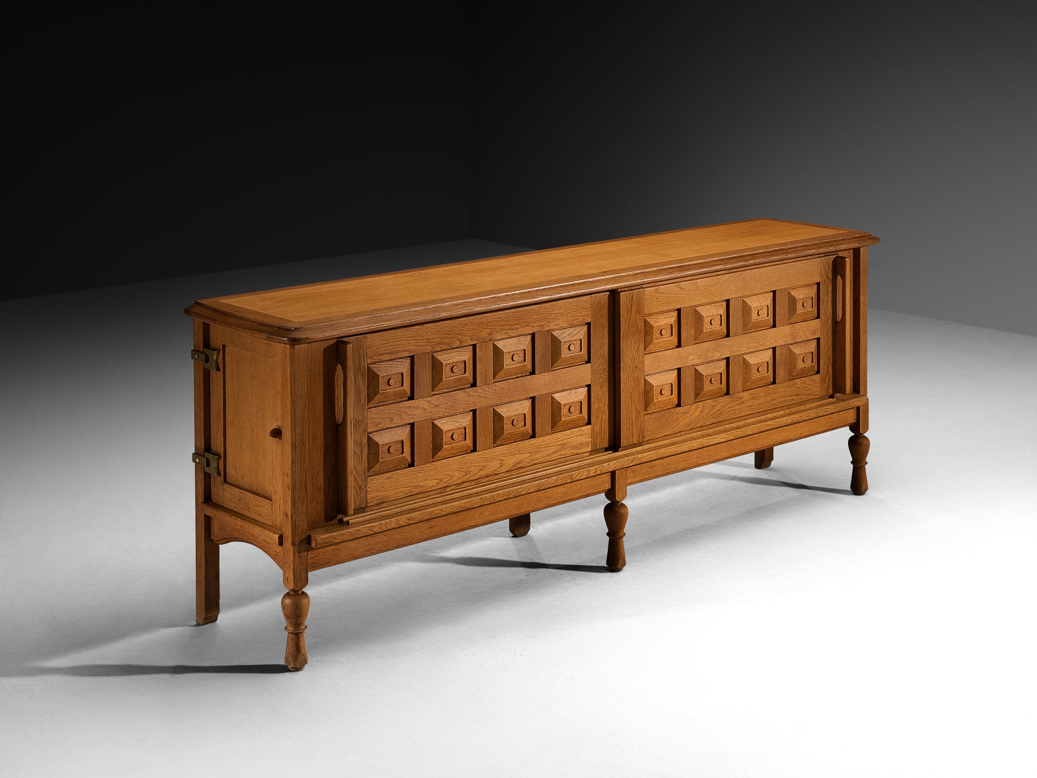 Guillerme & Chambron Sideboard in Solid Oak and Brass Case pieces and storage cabinets Morentz