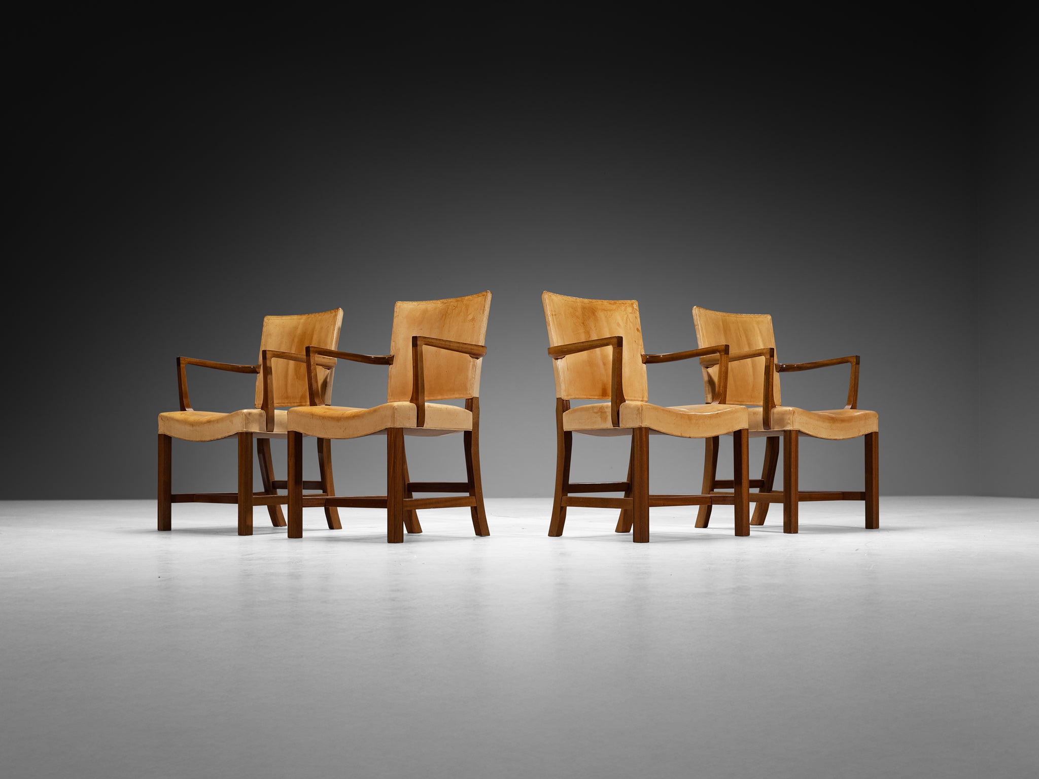 Kaare Klint for Rud. Rasmussens Snedkerier Set of Four '3758A' Armchairs in Mahogany and Leather Seating Morentz