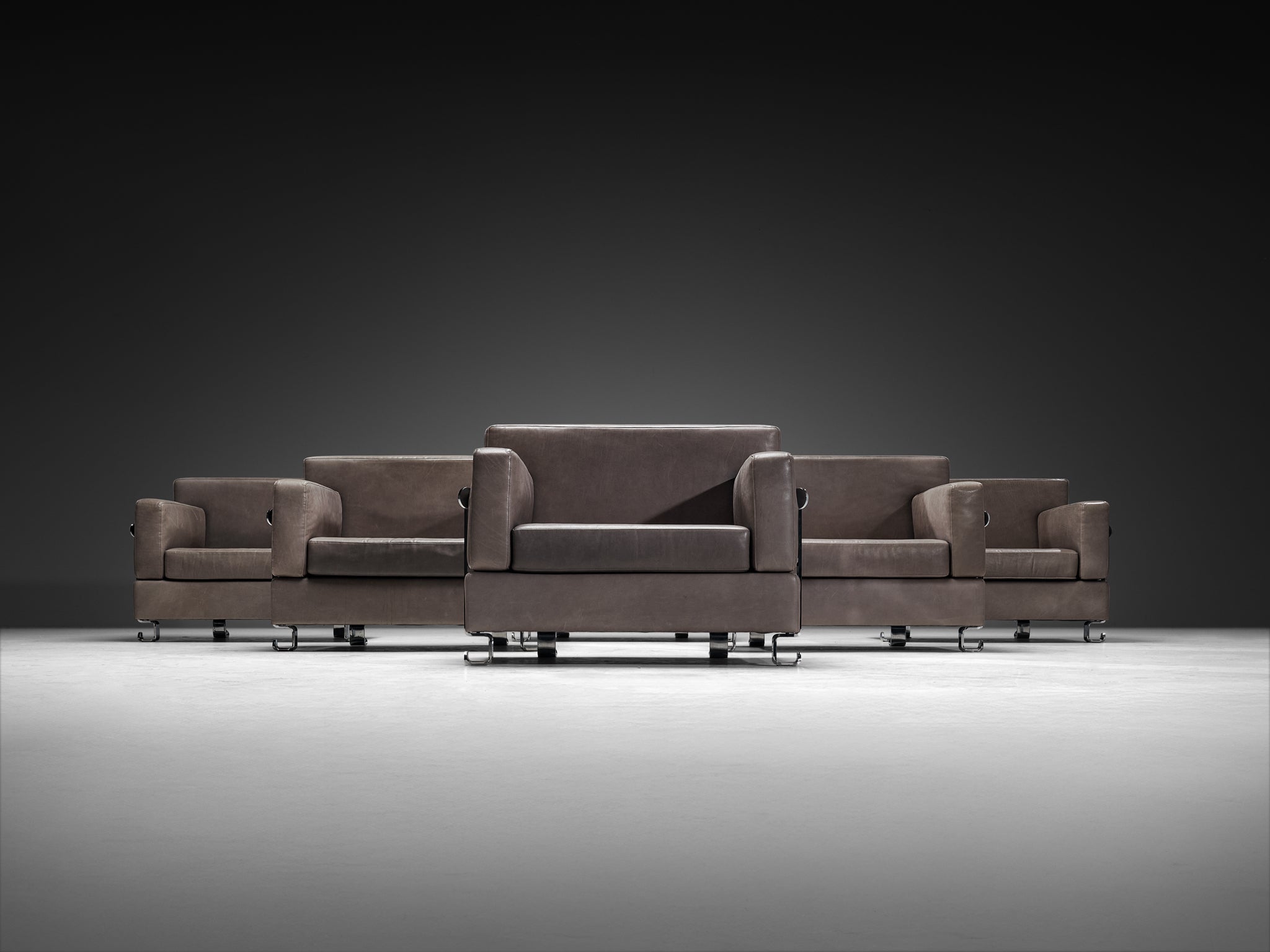 Luigi Caccia Dominioni for Azucena Italian Lounge Chairs in Grey Leather and Steel Seating Morentz