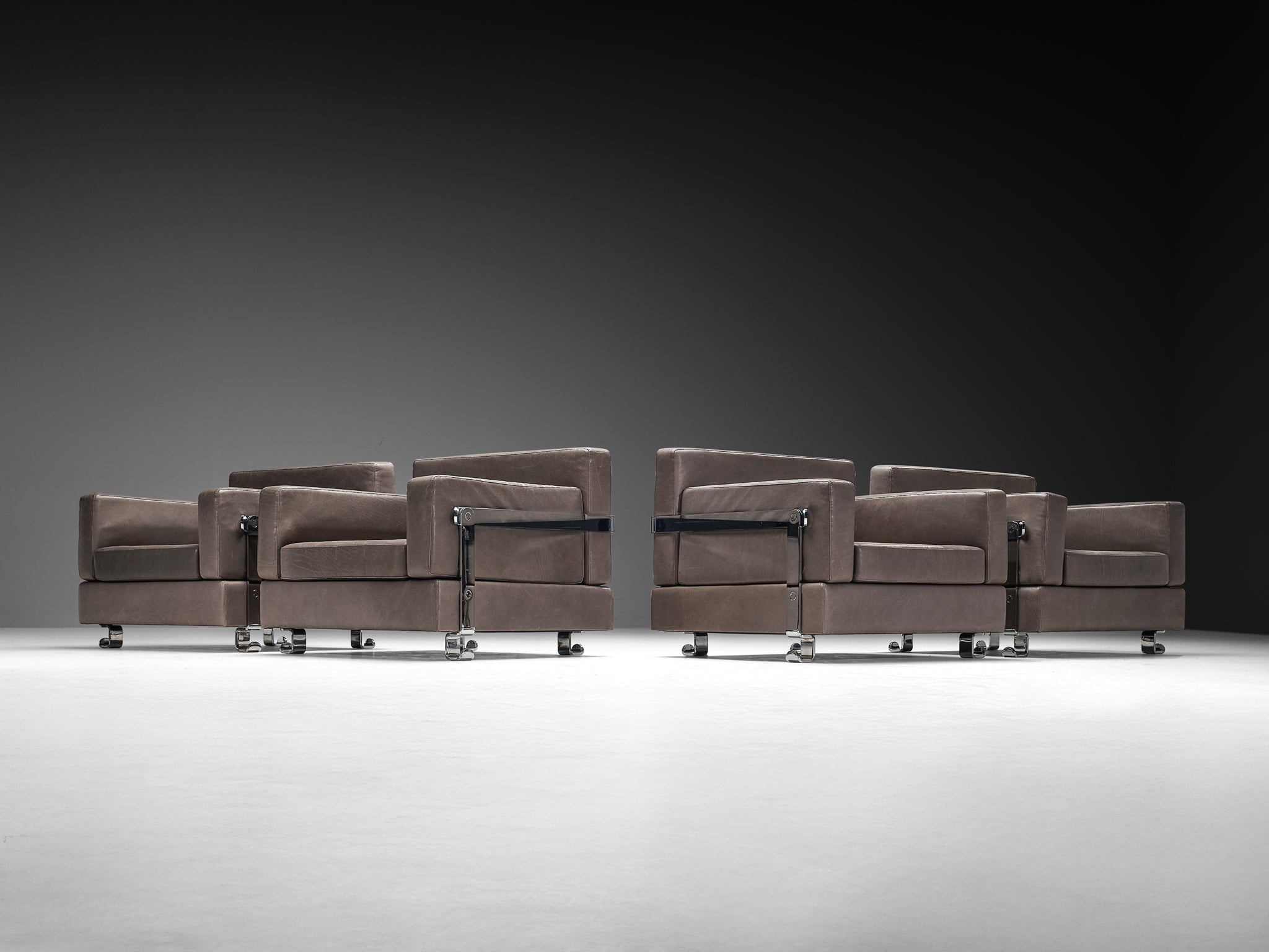 Luigi Caccia Dominioni for Azucena Italian Lounge Chairs in Grey Leather and Steel Seating Morentz