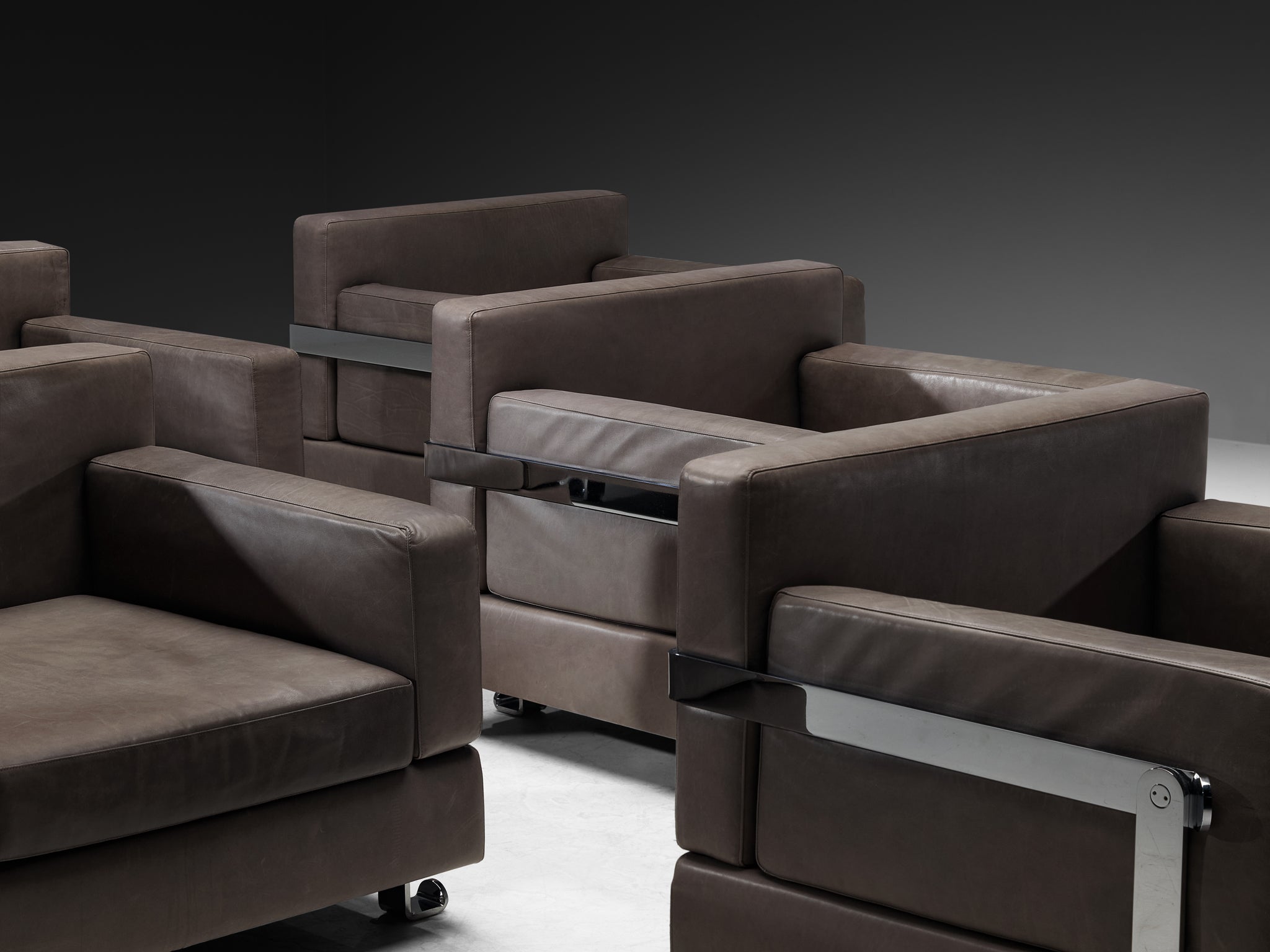Luigi Caccia Dominioni for Azucena Italian Lounge Chairs in Grey Leather and Steel Seating Morentz