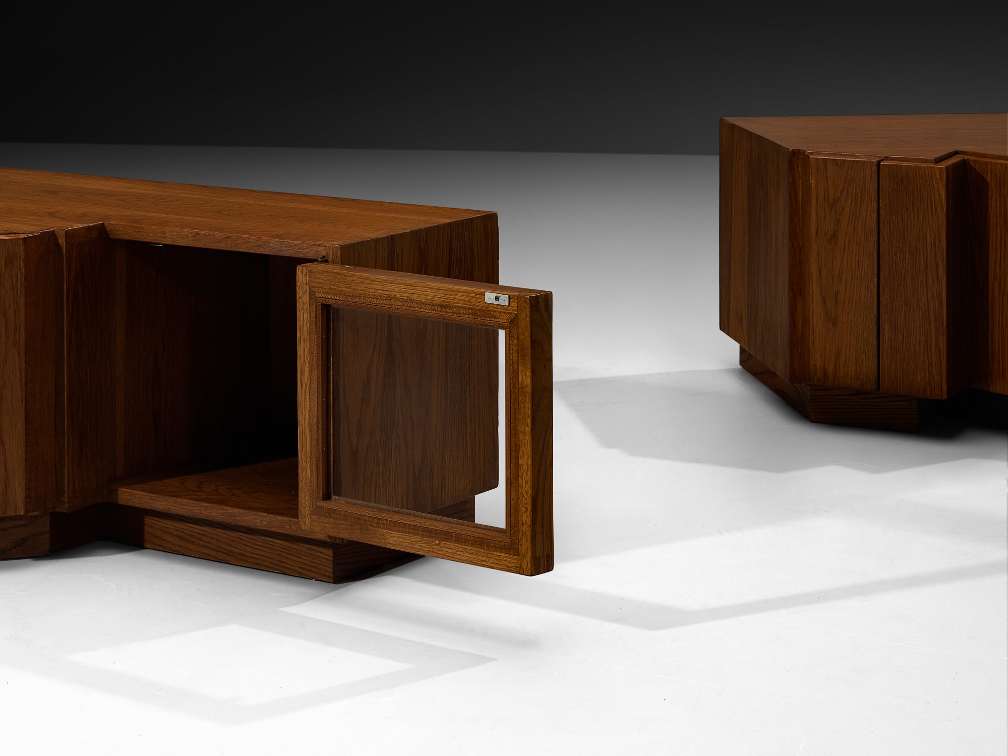 Giuseppe Rivadossi for Officina Rivadossi Sculptural Pair of Nightstands in Oak More Furniture and Collectibles Morentz