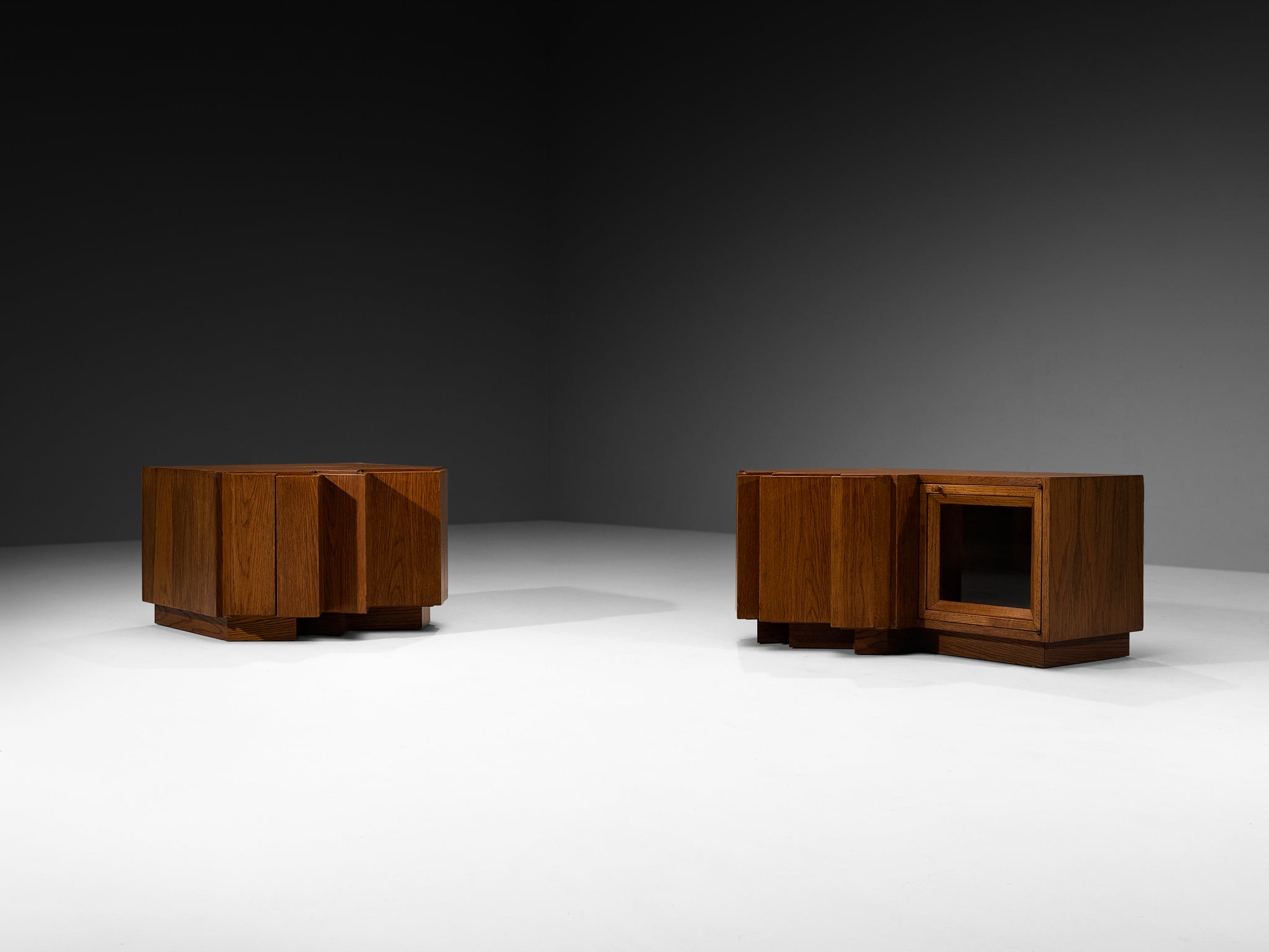 Giuseppe Rivadossi for Officina Rivadossi Sculptural Pair of Nightstands in Oak More Furniture and Collectibles Morentz