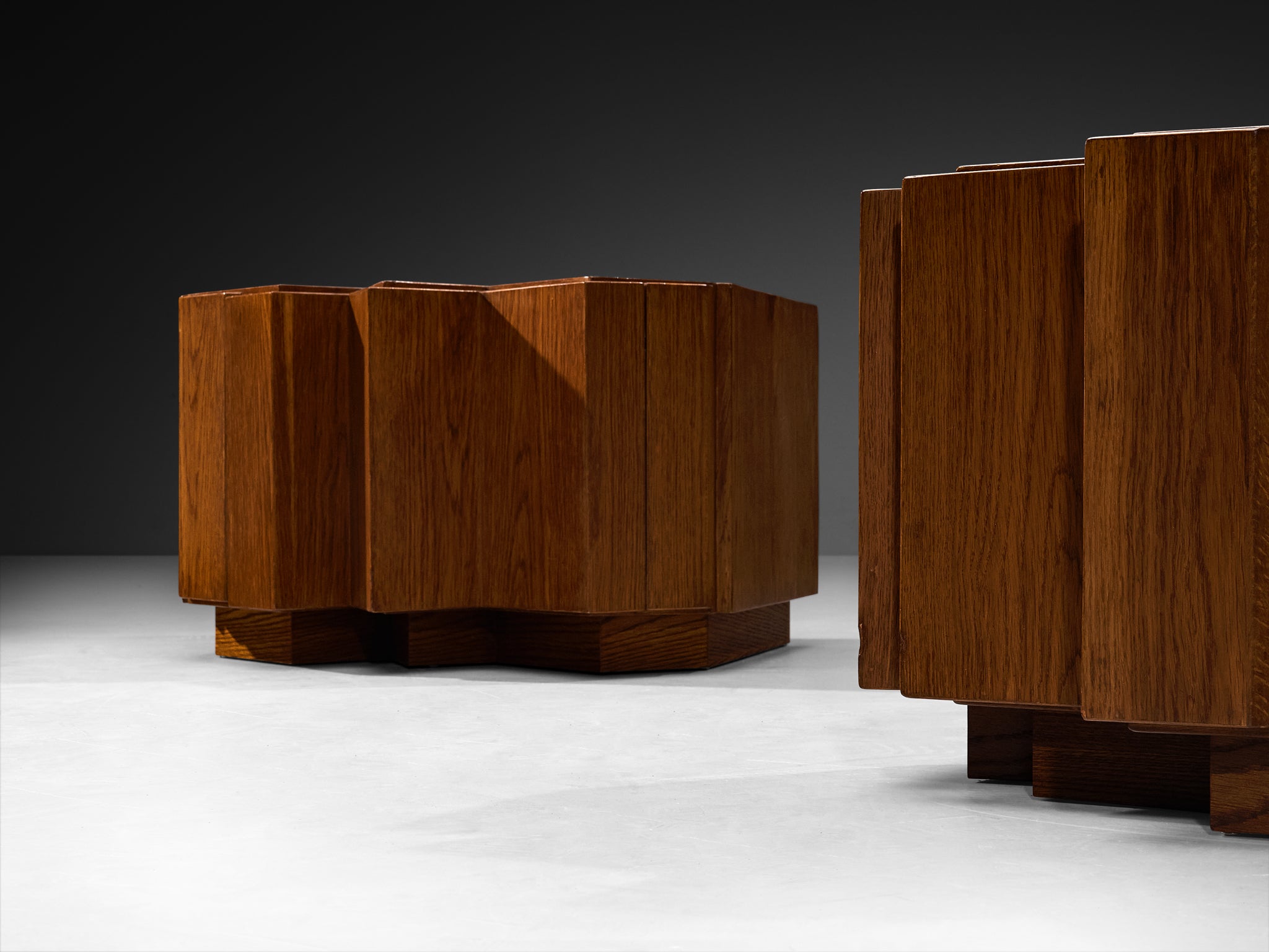 Giuseppe Rivadossi for Officina Rivadossi Sculptural Pair of Nightstands in Oak More Furniture and Collectibles Morentz