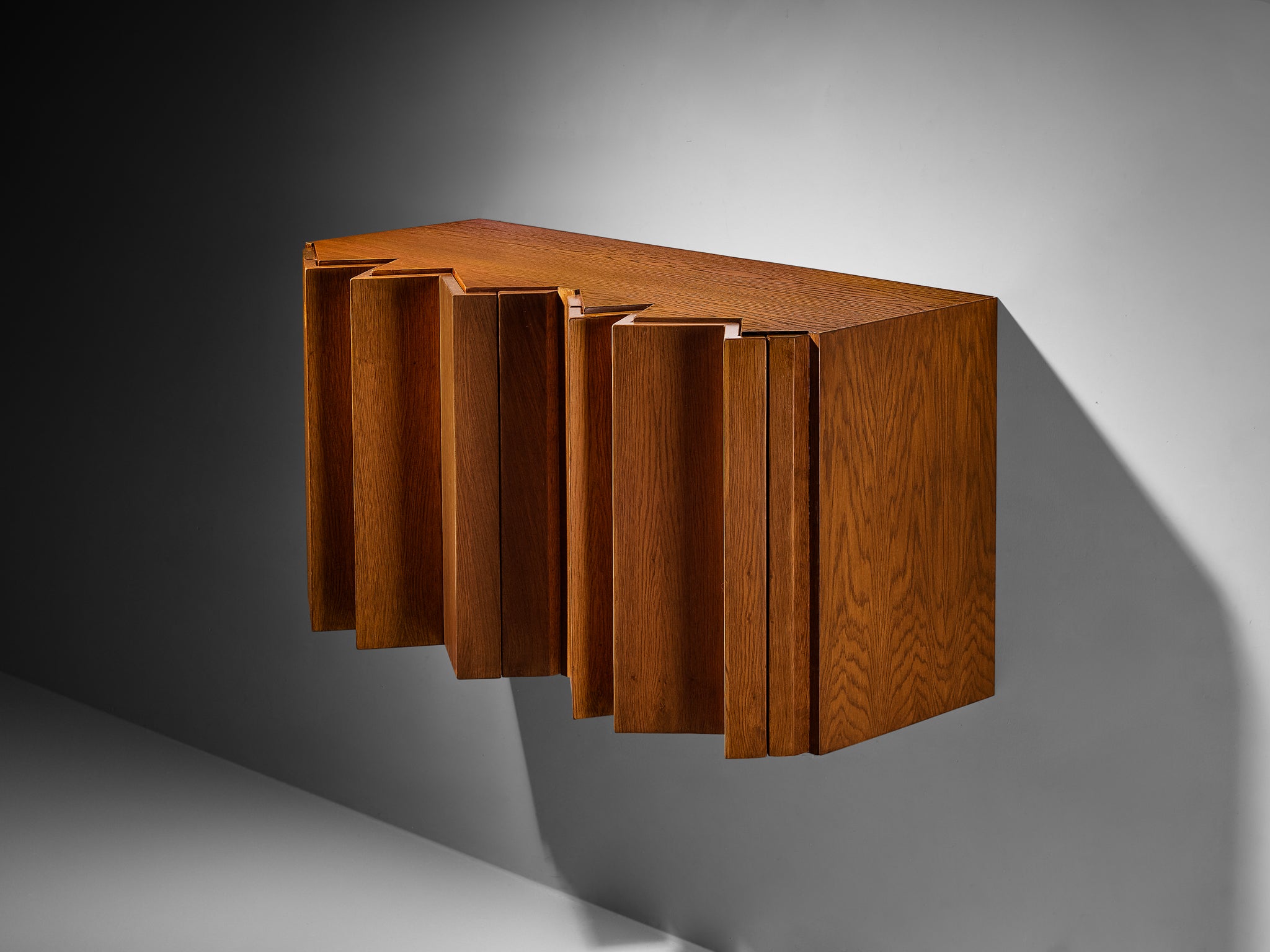 Giuseppe Rivadossi for Officina Rivadossi Unique Sculptural Wall-Mounted Oak Cabinet Case pieces and storage cabinets Morentz