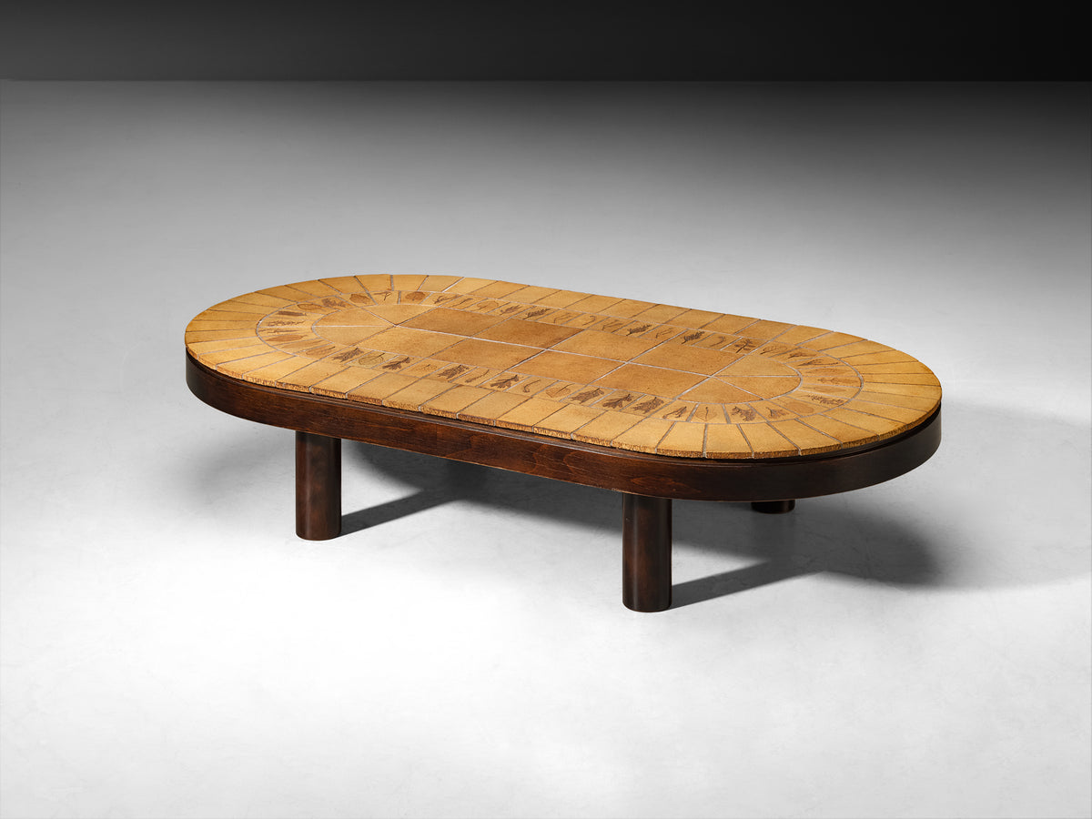 Roger Capron Oval Pair of Coffee Tables in Ceramic and Wood Tables Morentz