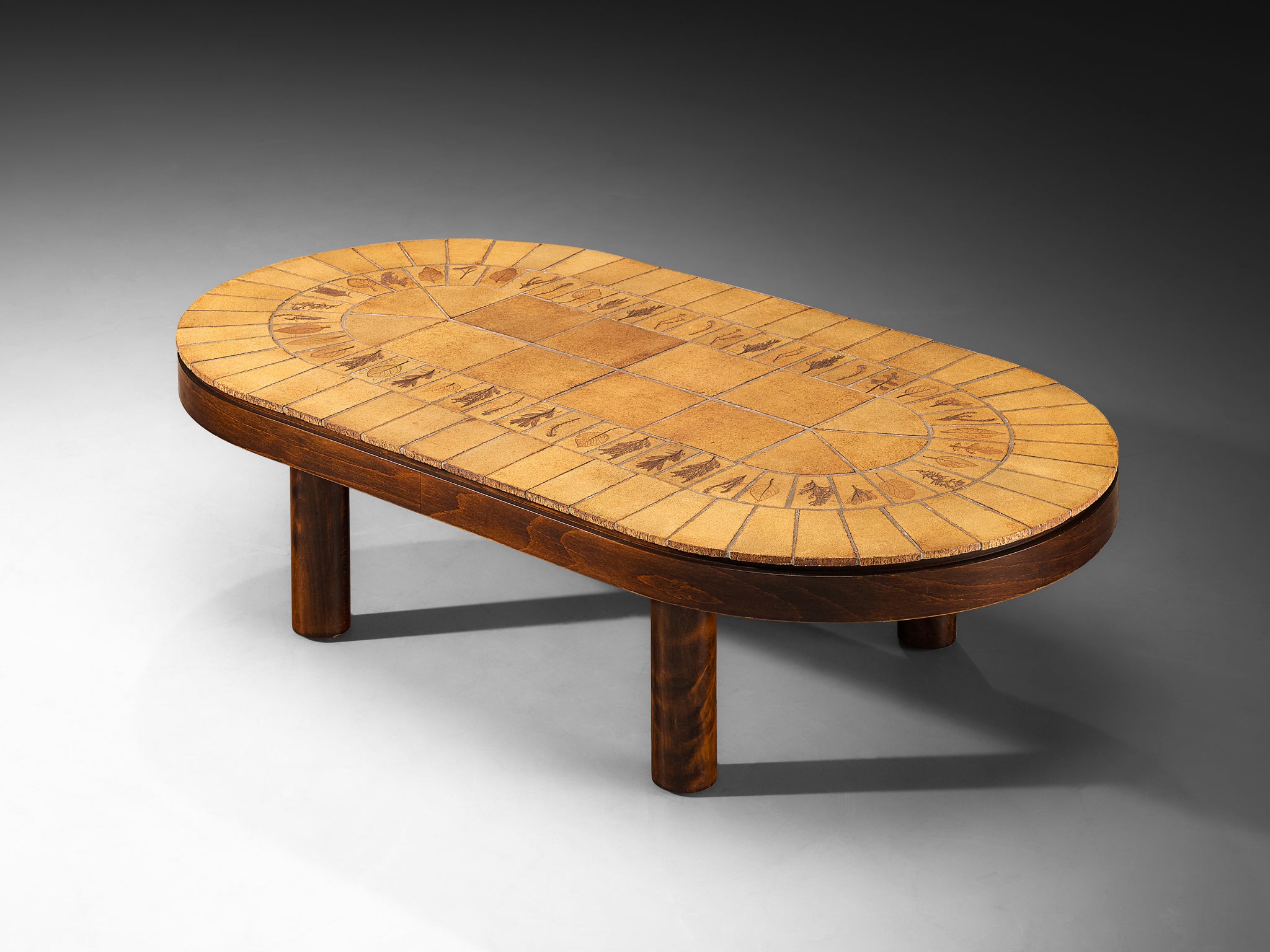 Roger Capron Oval Coffee Table in Ceramic and Wood Tables Morentz