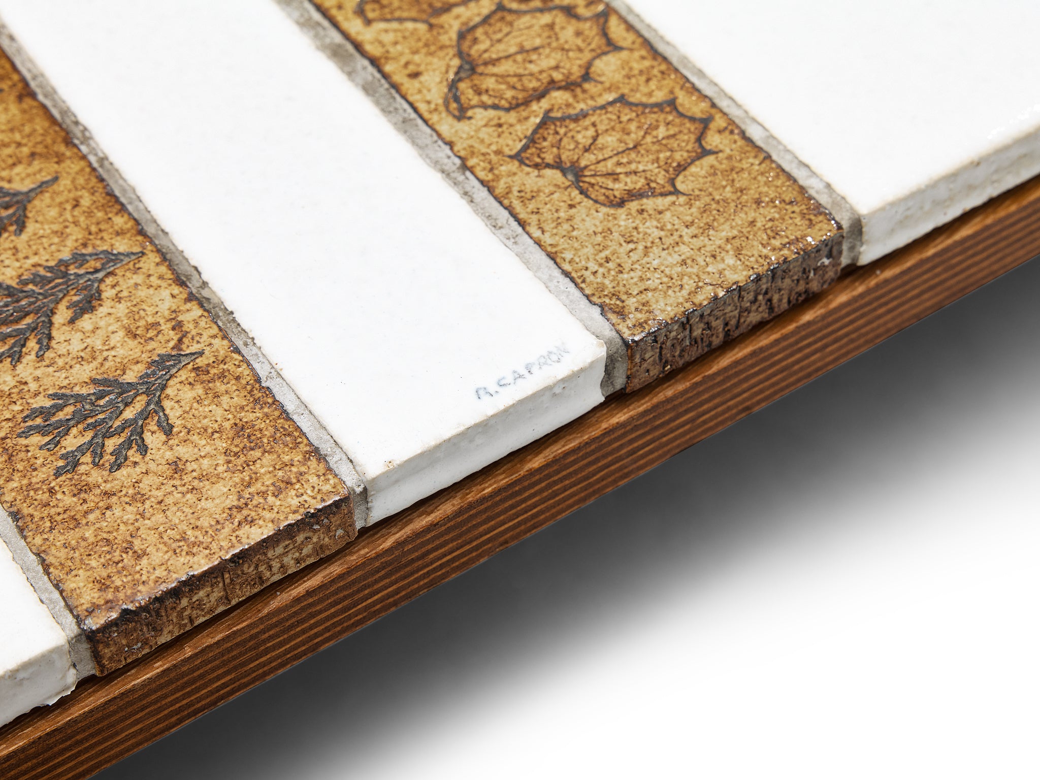 Roger Capron Coffee Table with Curved Edges and Illustrative Ceramic Imprints Tables Morentz