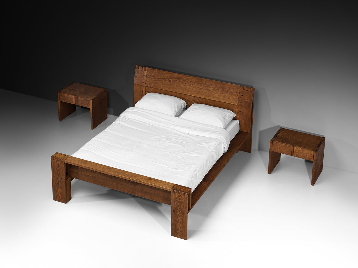 Giuseppe Rivadossi Double Bed with Matching Nightstands in Oak 140cm/55in More Furniture and Collectibles Morentz