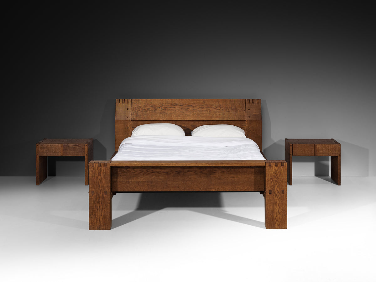 Giuseppe Rivadossi Double Bed with Matching Nightstands in Oak 140cm/55in More Furniture and Collectibles Morentz