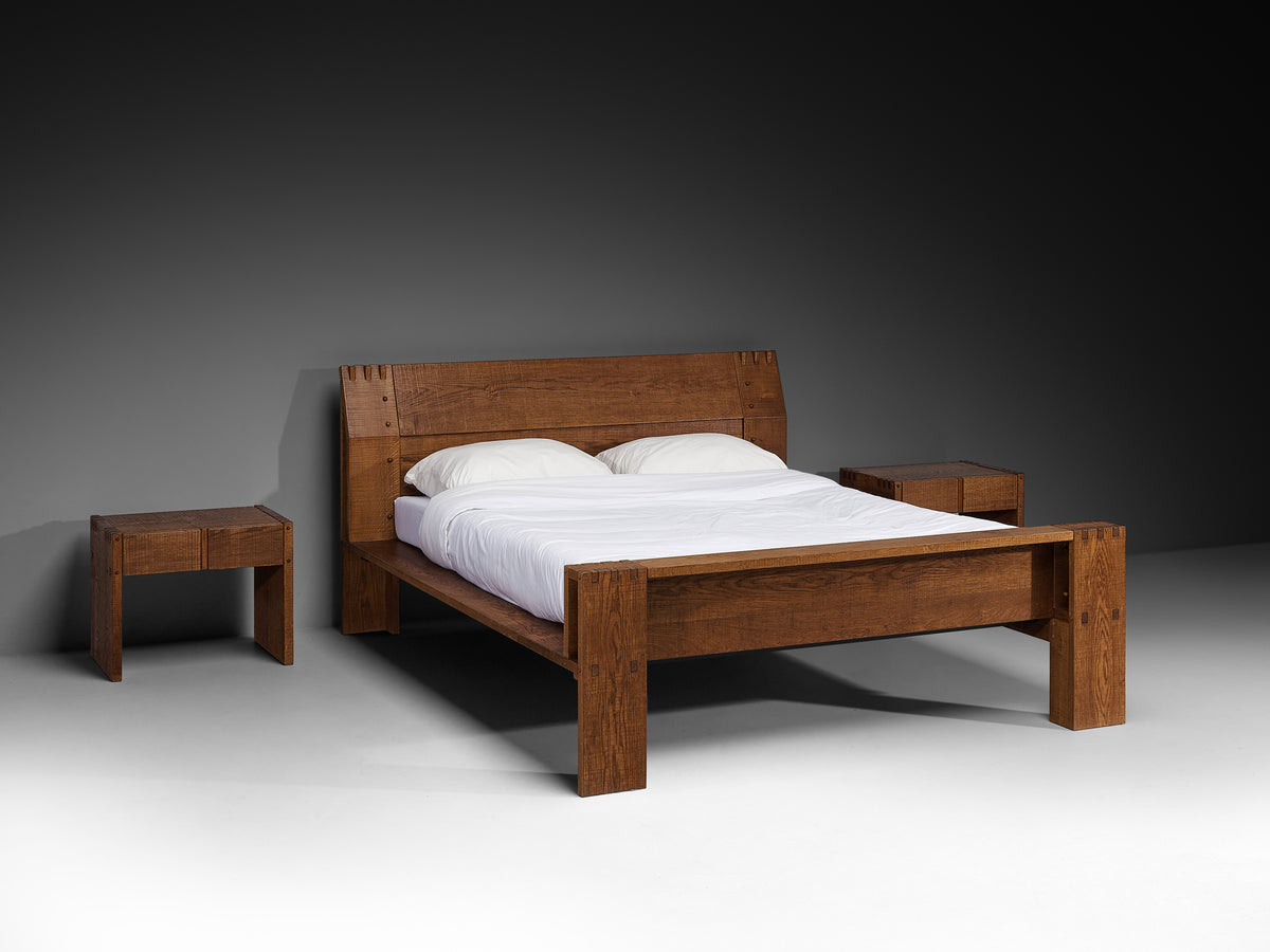 Giuseppe Rivadossi Double Bed with Matching Nightstands in Oak 140cm/55in More Furniture and Collectibles Morentz