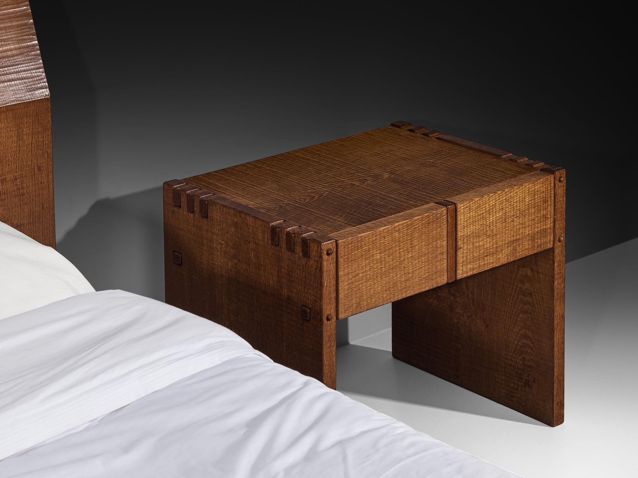 Giuseppe Rivadossi Double Bed with Matching Nightstands in Oak 140cm/55in More Furniture and Collectibles Morentz