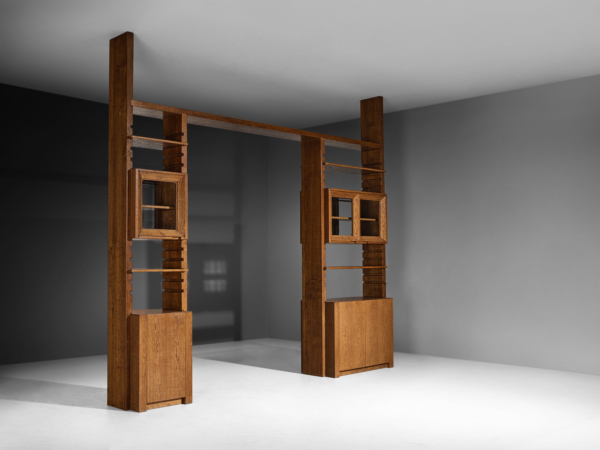 Free-Standing Double-Sided Bookcase and Room Divider in Oak by Giuseppe Rivadossi