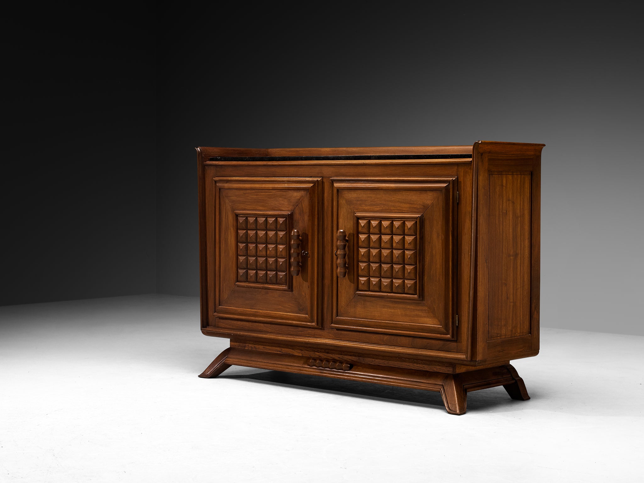 1940s French Art Deco Cabinet in Solid Walnut and Fossil Stone Case pieces and storage cabinets Morentz