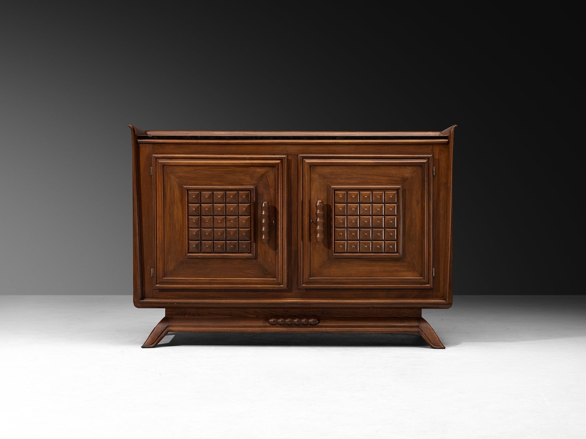 1940s French Art Deco Cabinet in Solid Walnut and Fossil Stone Case pieces and storage cabinets Morentz