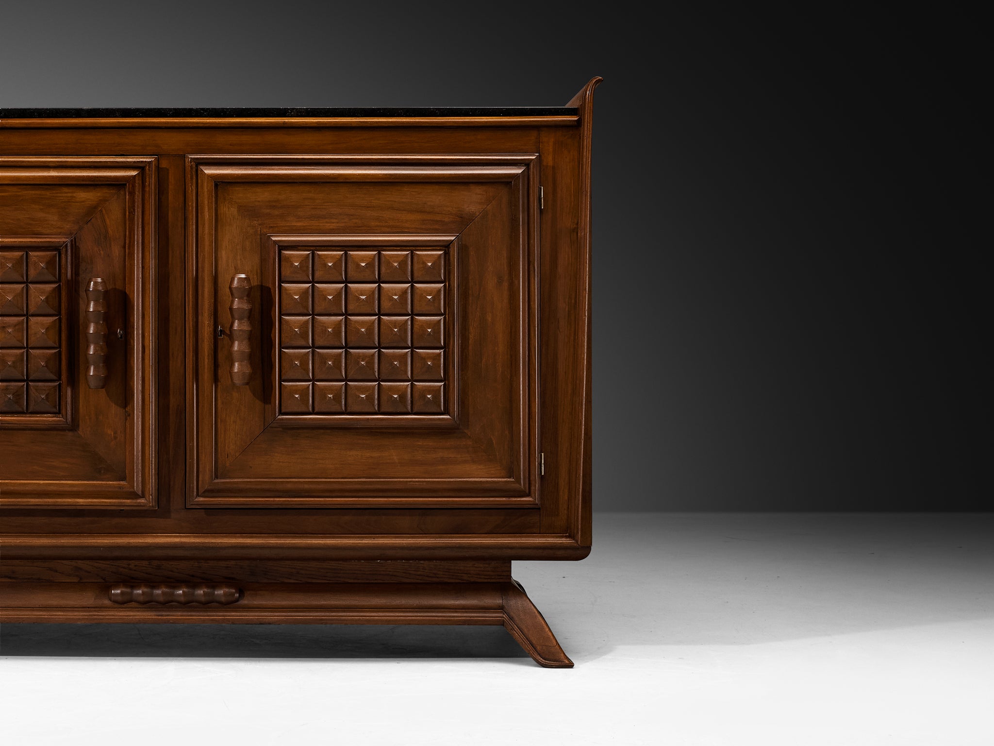 1940s French Art Deco Cabinet in Solid Walnut and Fossil Stone Case pieces and storage cabinets Morentz