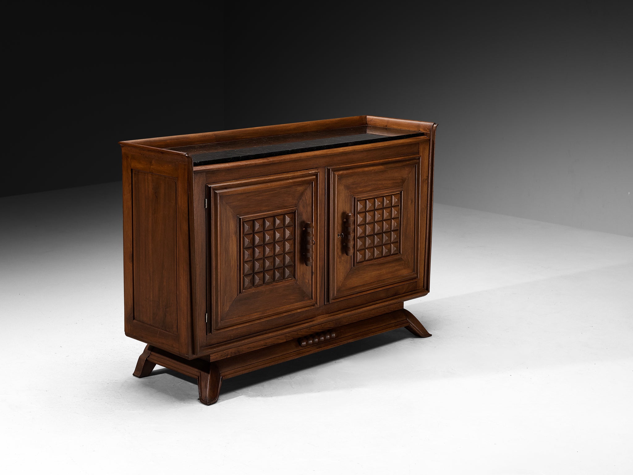 1940s French Art Deco Cabinet in Solid Walnut and Fossil Stone Case pieces and storage cabinets Morentz