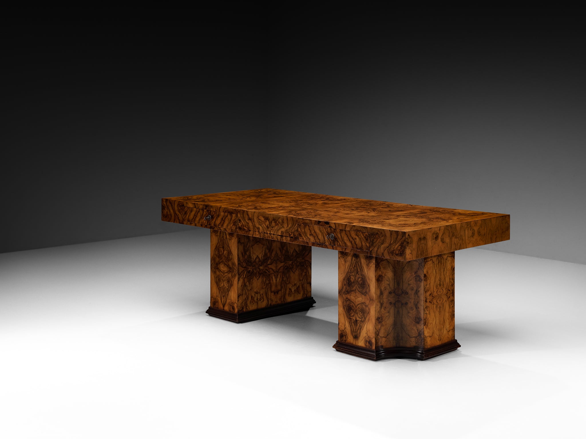 1930s Art Deco Monumental Executive Desk in Walnut Burl Tables Morentz