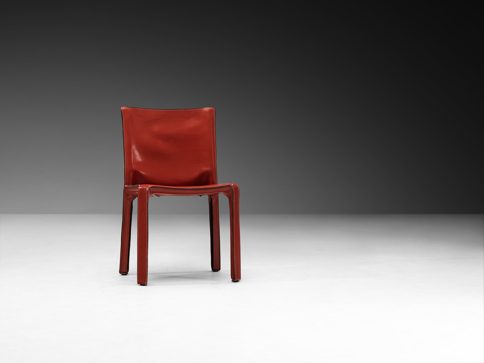 Mario Bellini for Cassina Set of Six 'Cab' Dining Chairs in Red Brown Leather Seating Morentz