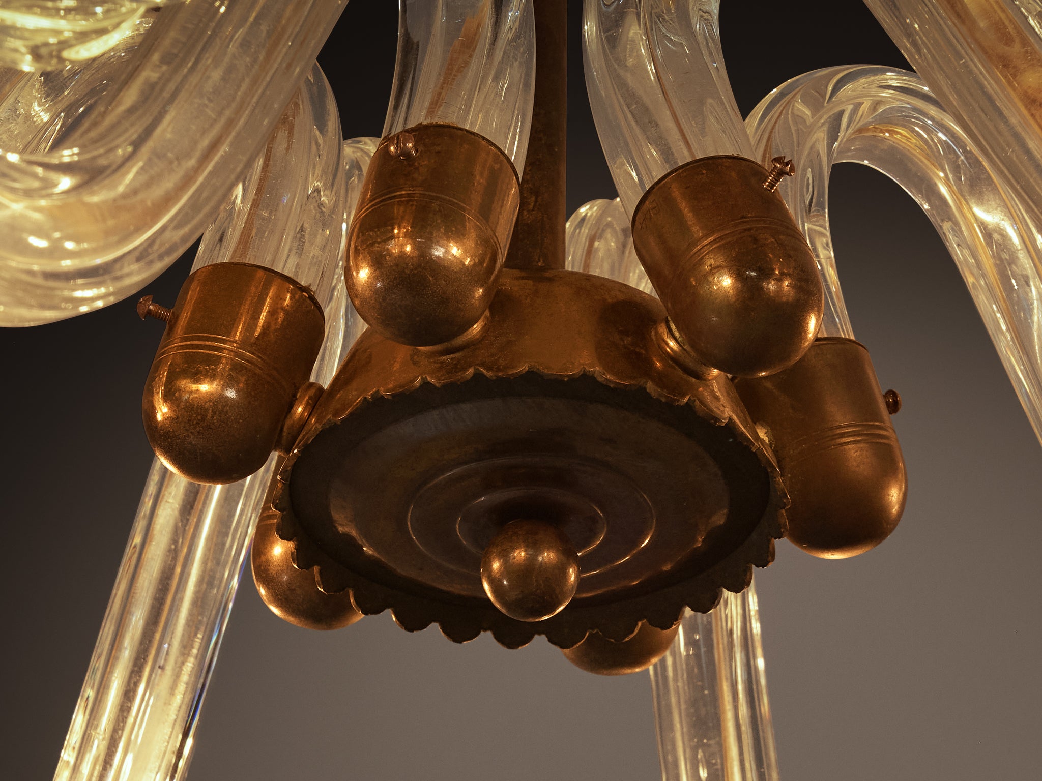 Italian Art Deco Murano Glass Chandelier with Star Ceiling Accent Lighting Morentz