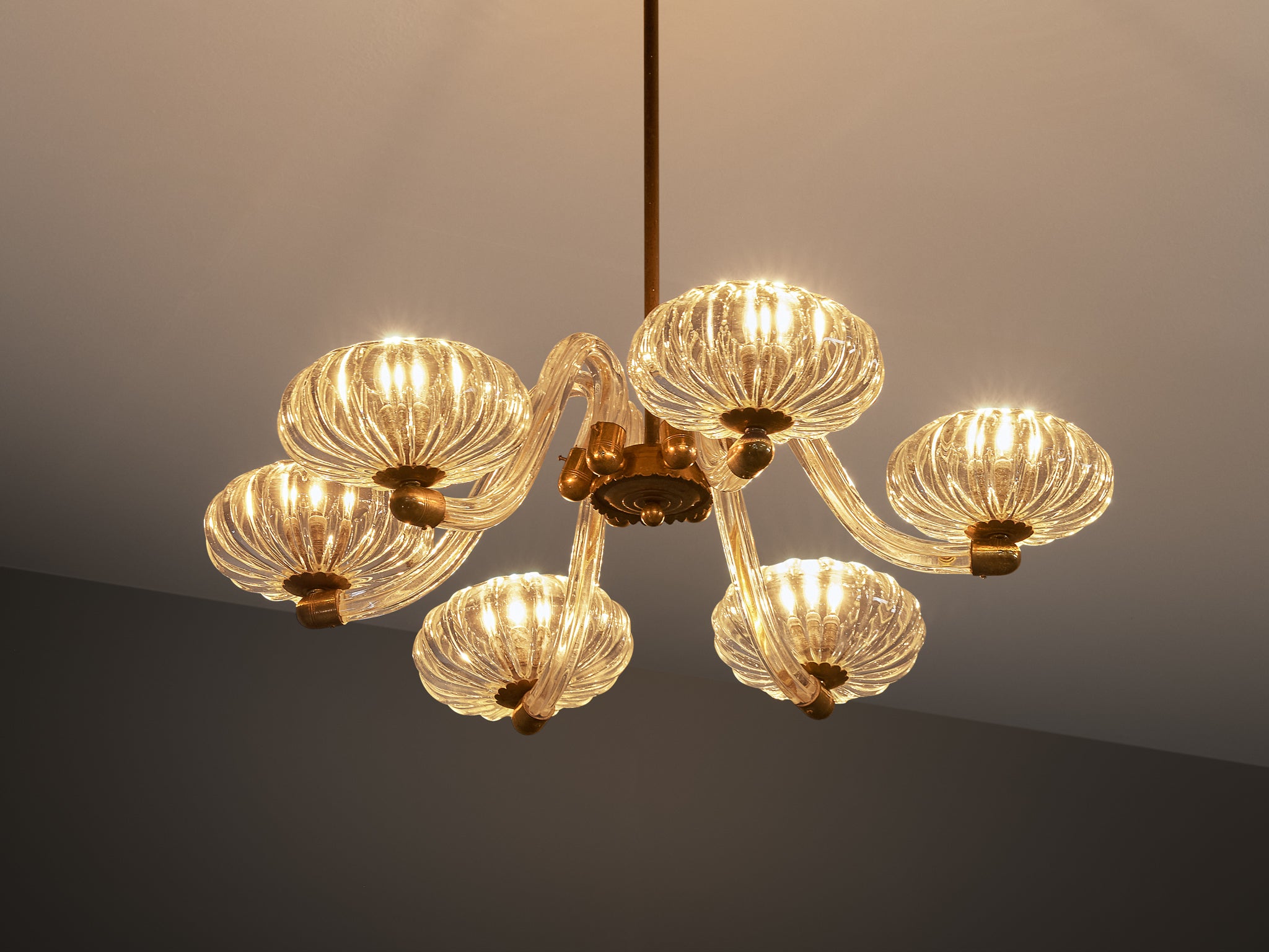 Italian Art Deco Murano Glass Chandelier with Star Ceiling Accent Lighting Morentz