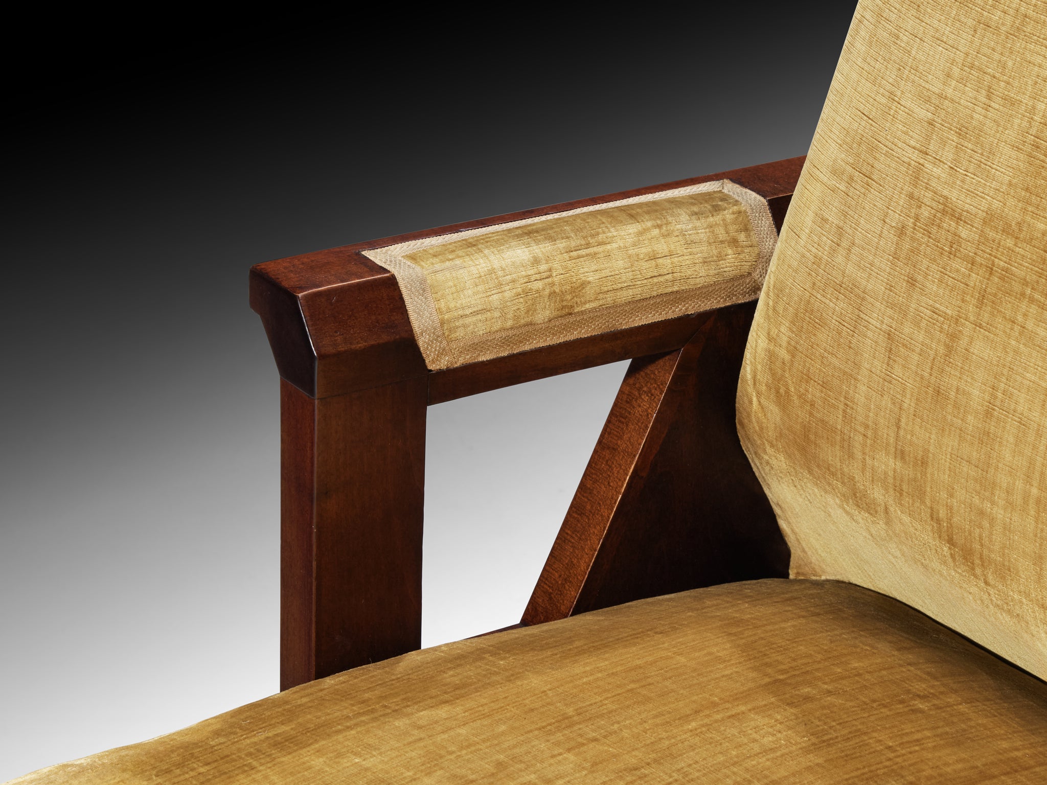 Italian Art Deco Armchairs in Lacquered Wood and Ochre Velvet Seating Morentz